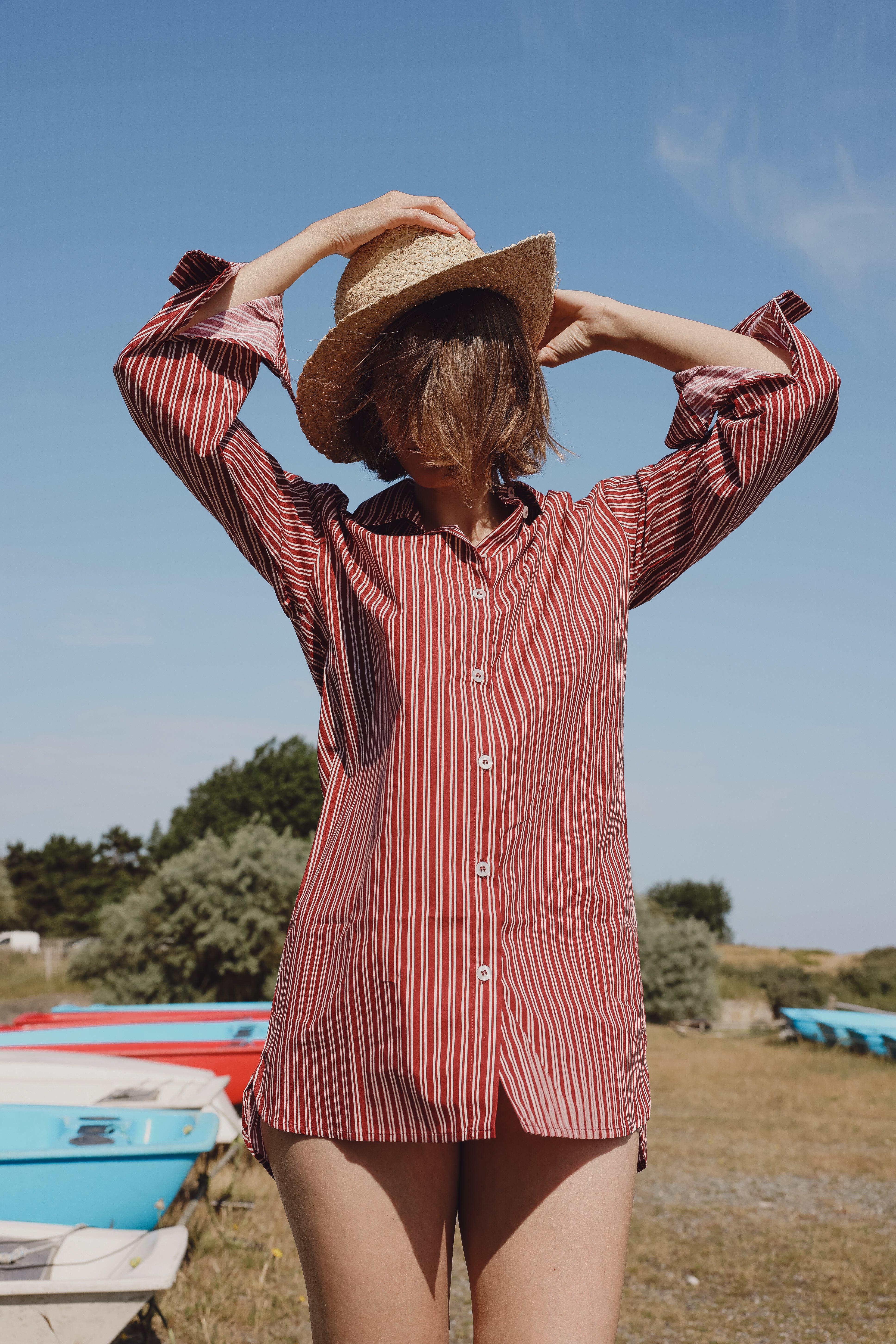 ALIX burgundy stripe shirt dress