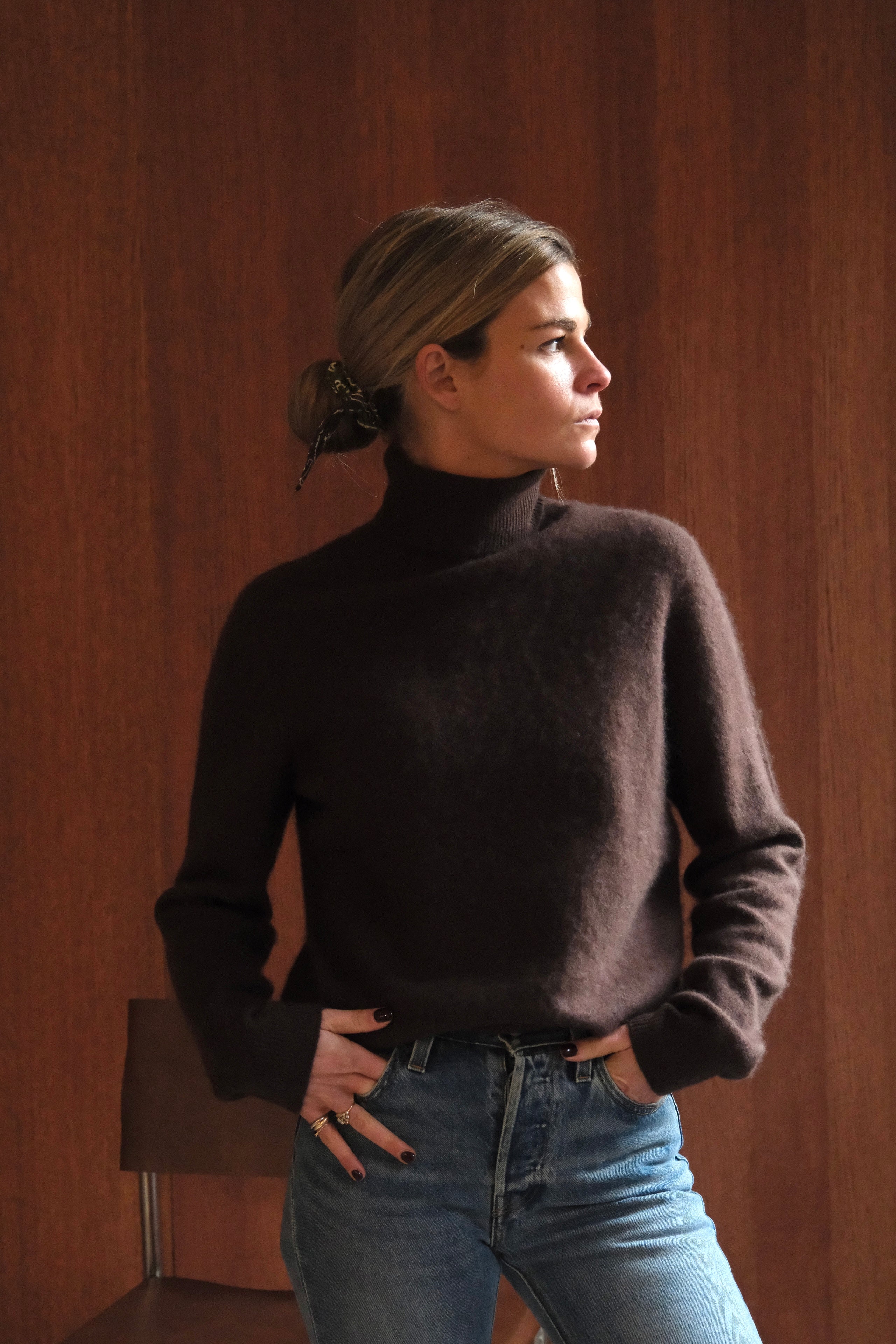 Pull Louison col roulé laine chocolat