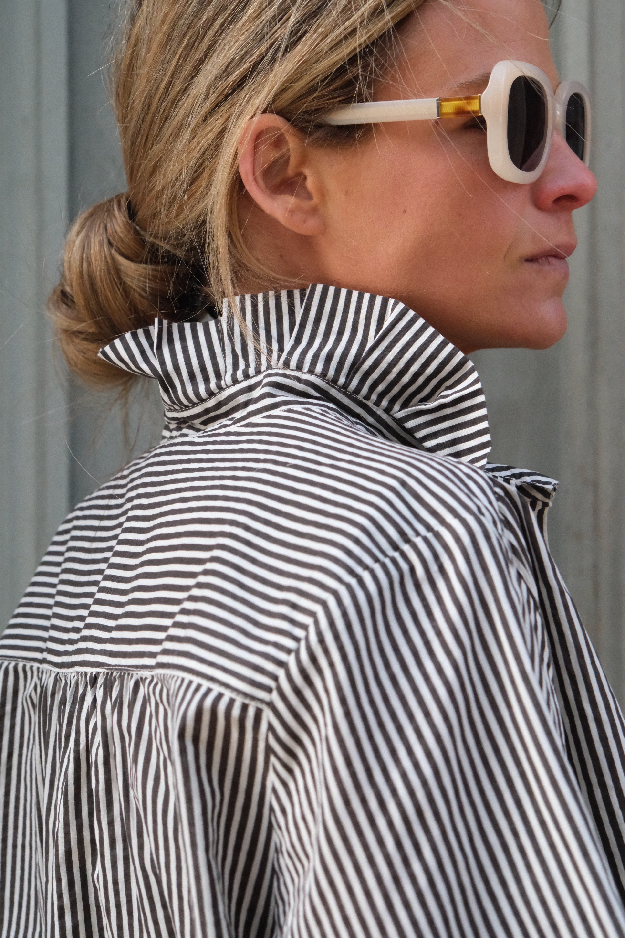 Faustine brown/grey stripe shirt
