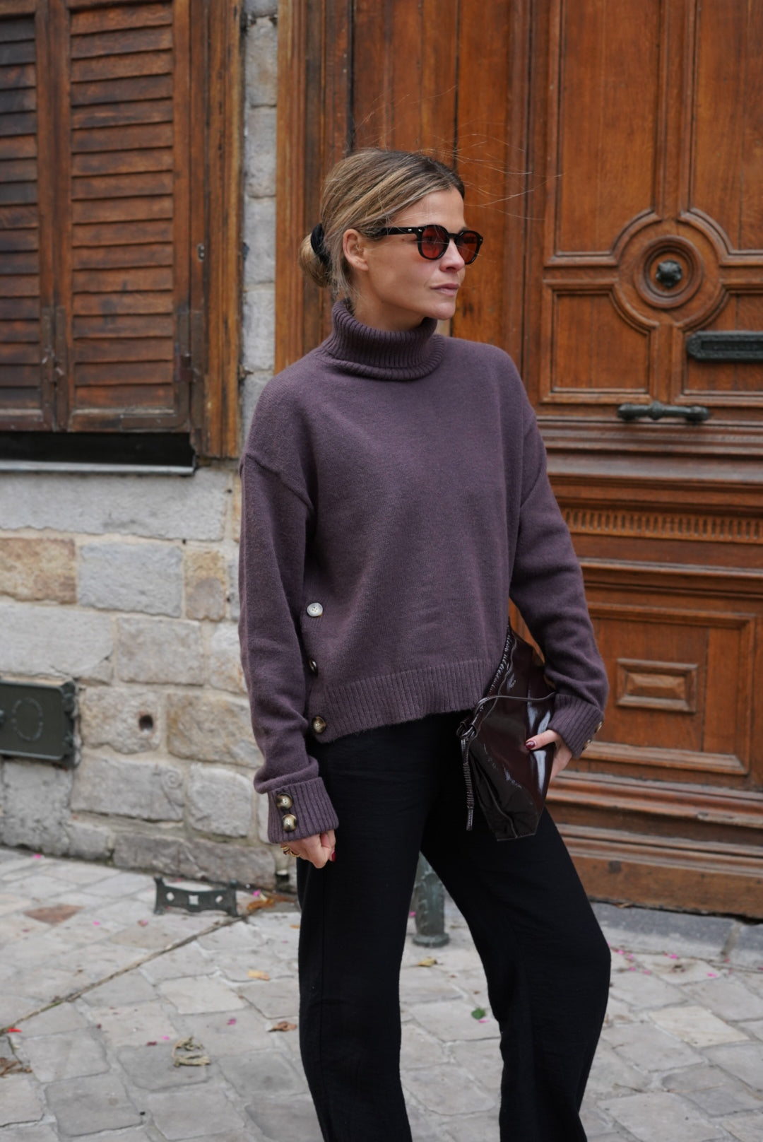 Pull Mayeul col roulé marron