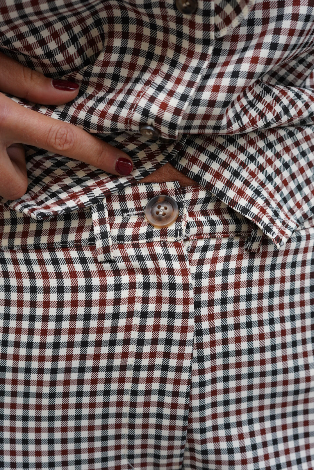 Pantalon Eugène carreaux écru/bordeaux