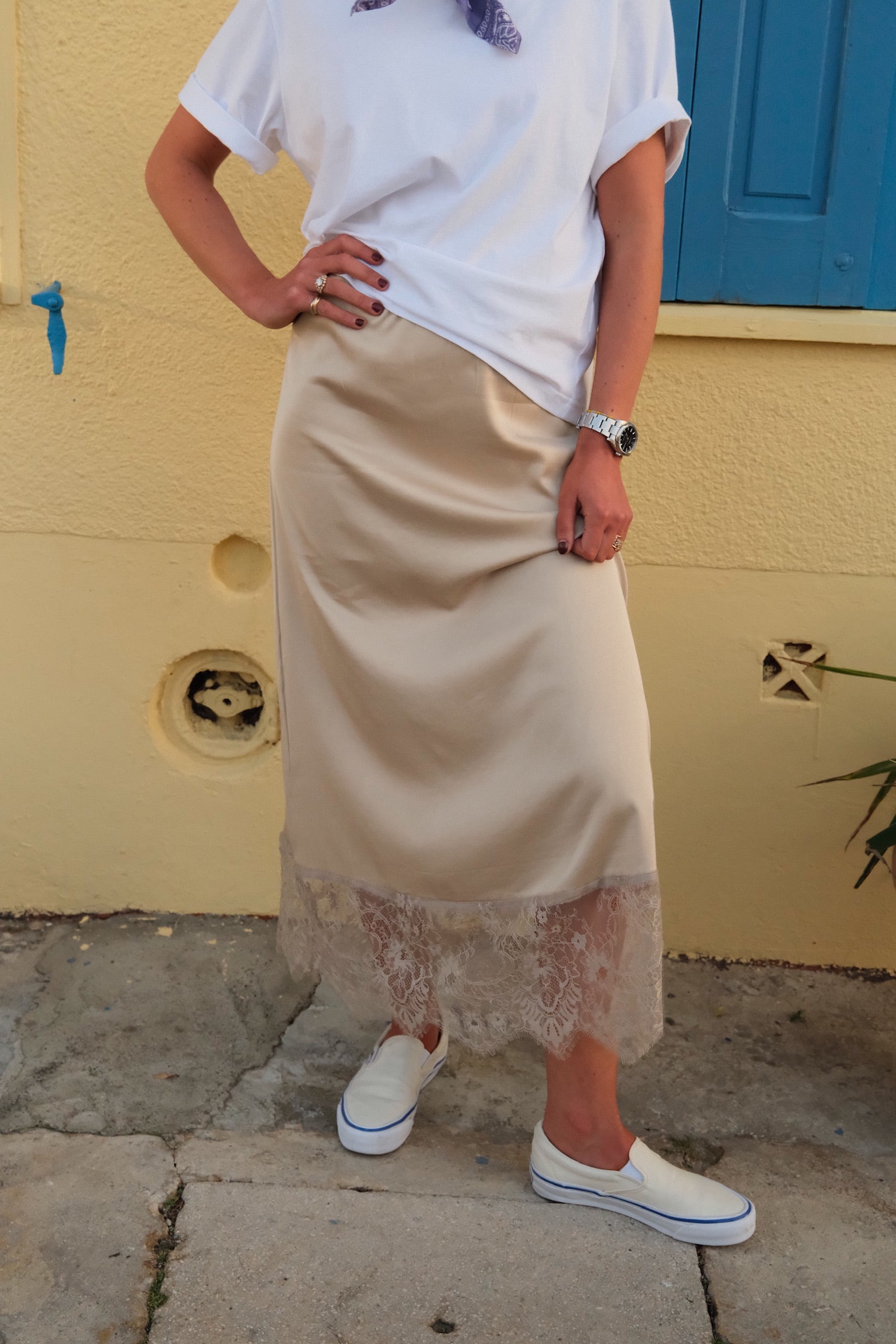Bianca beige satin skirt