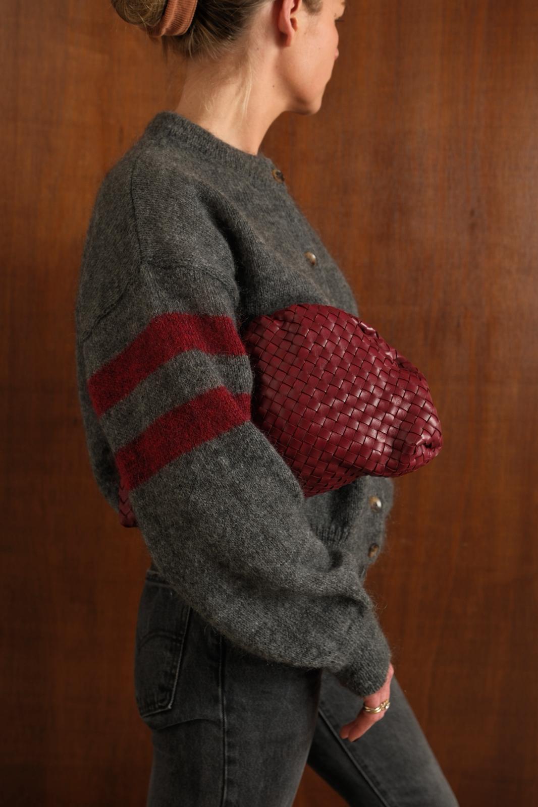 Sac pochon cuir tissé bordeaux