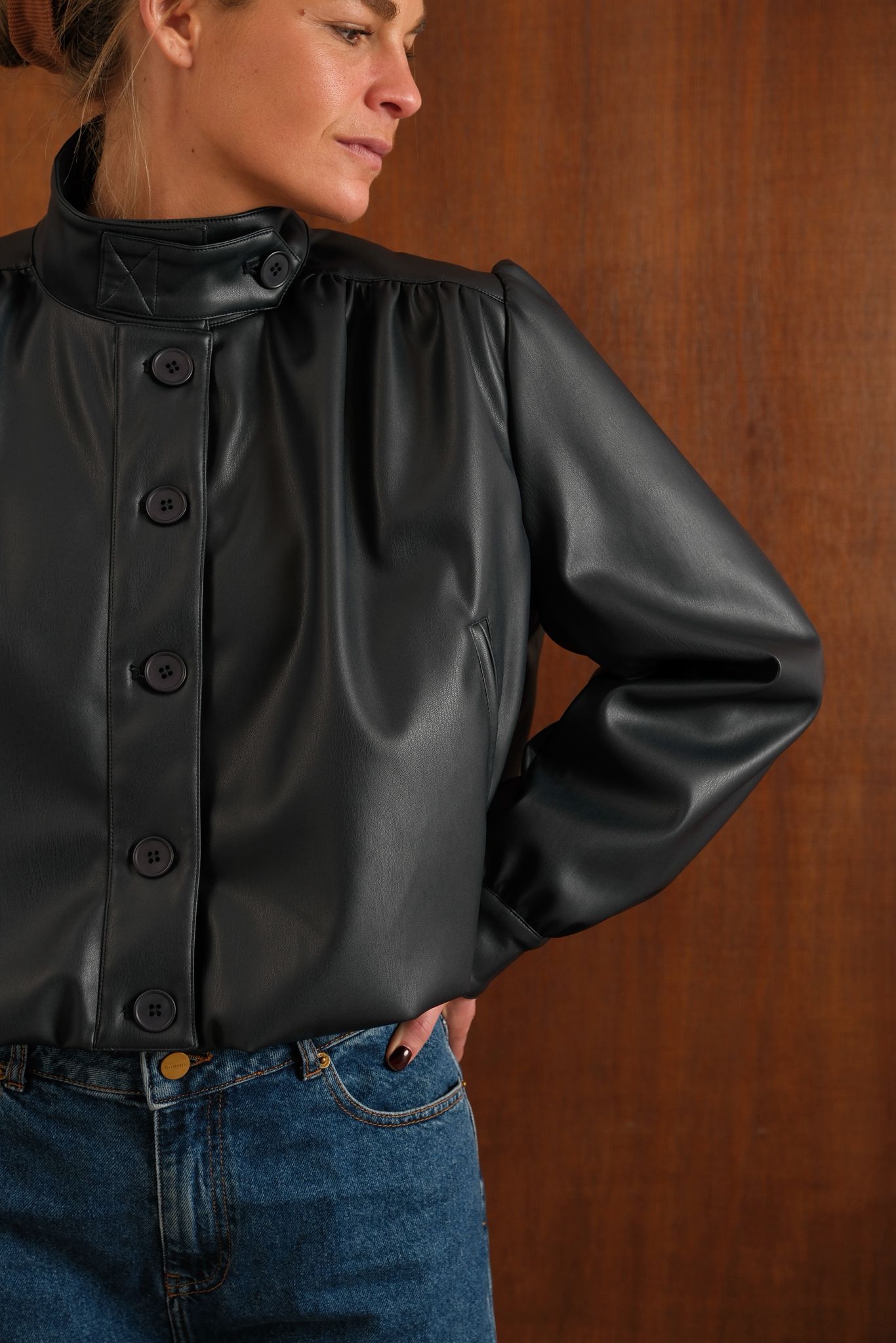 Veste Iris similicuir marine