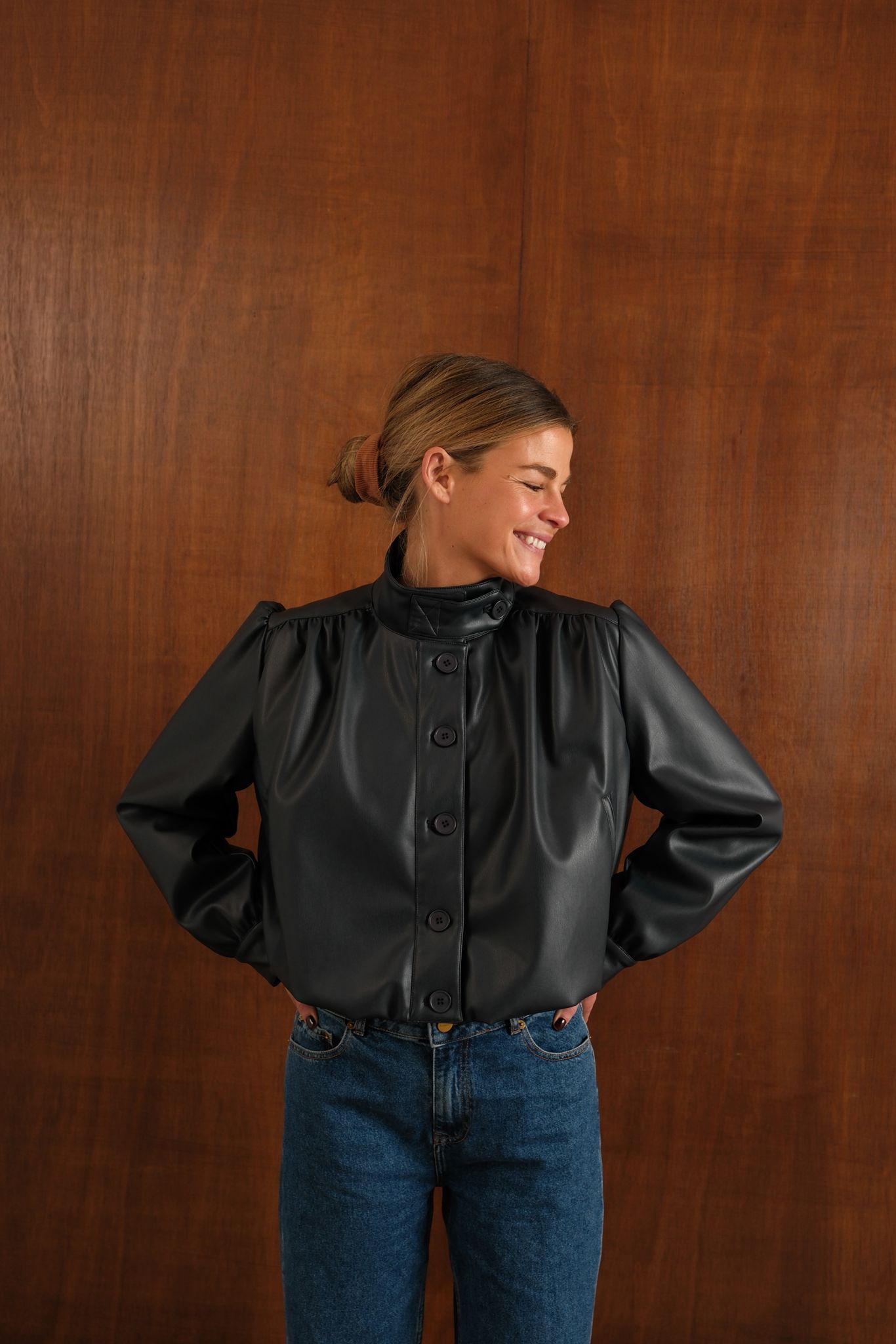 Veste Iris similicuir marine