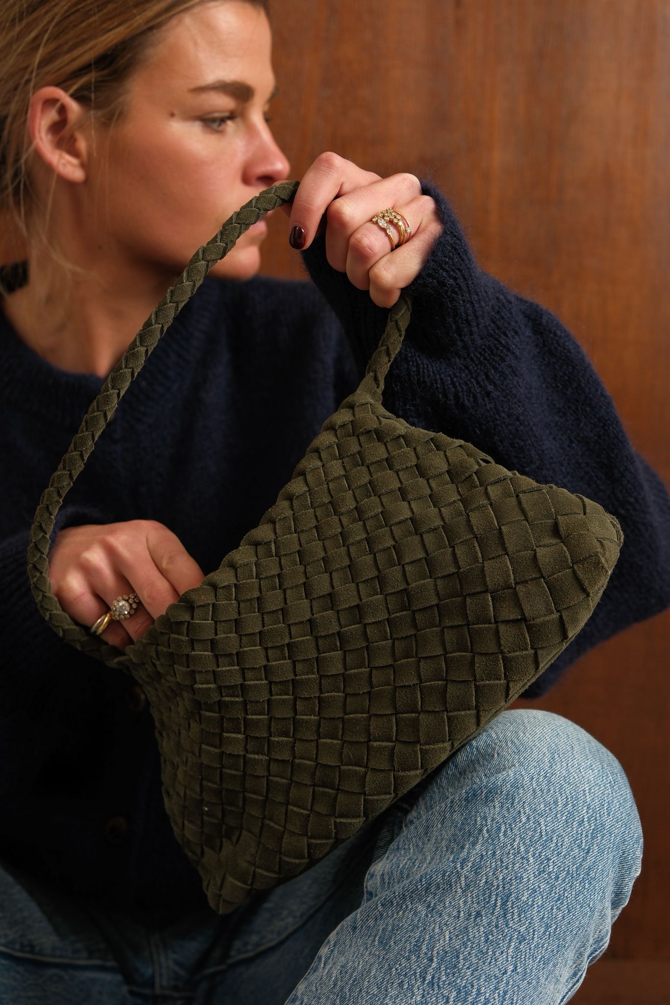 Sac mini daim tissé kaki