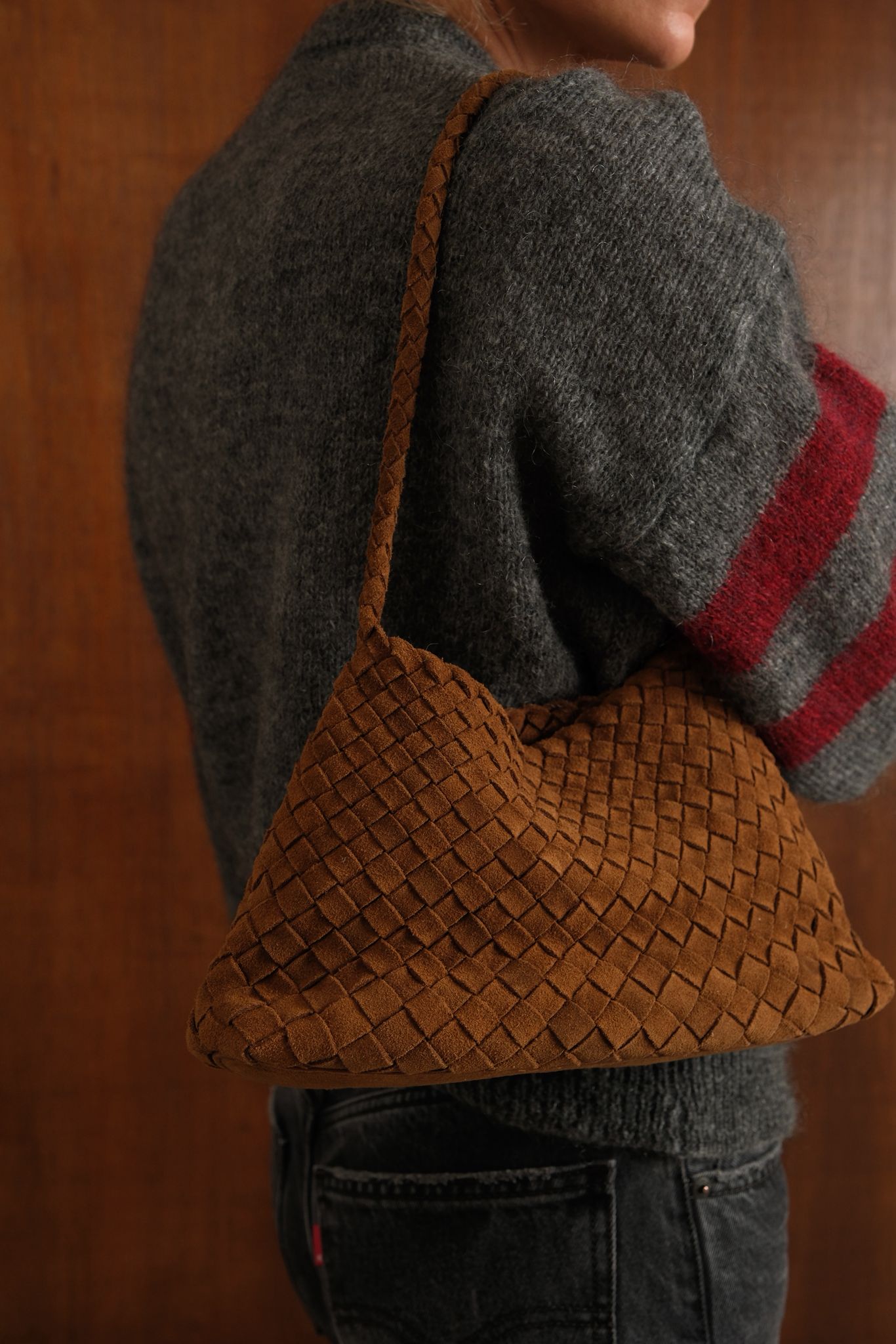 Sac mini daim tissé camel