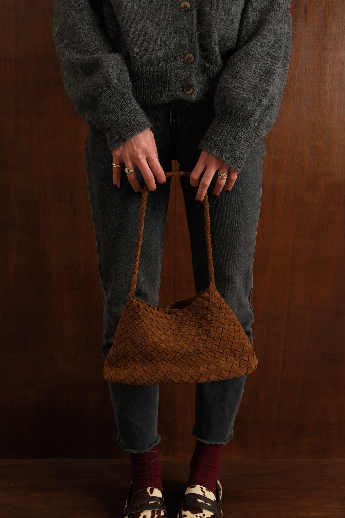 Sac mini daim tissé camel