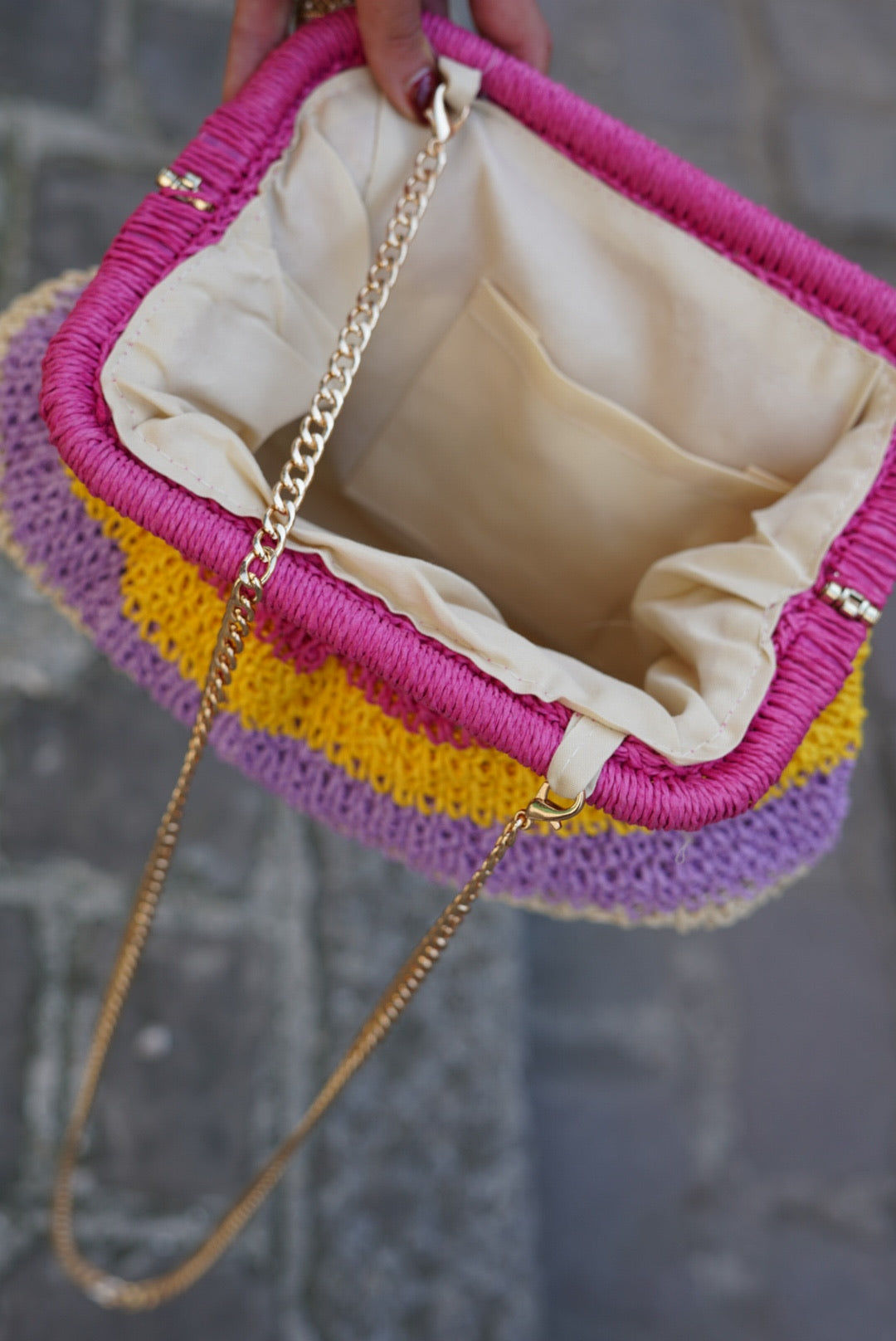 Sac en paille rose