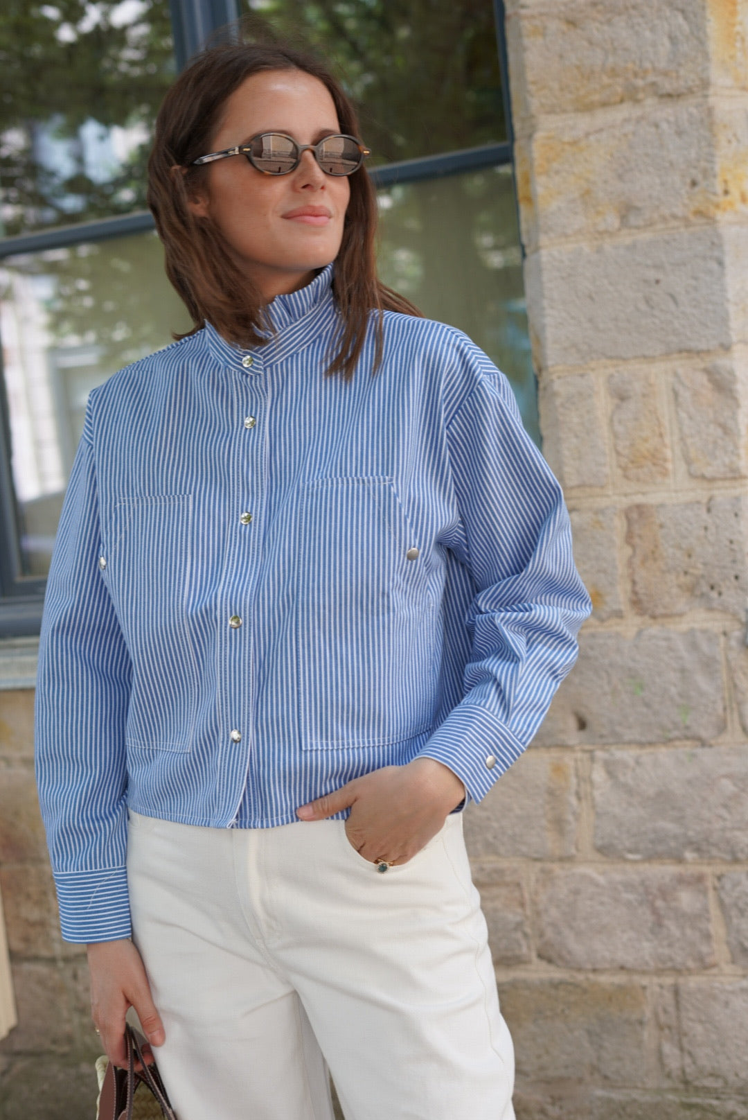 Veste courte Zélie rayure bleu/blanc