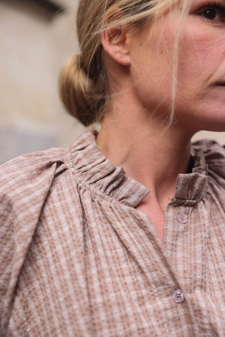 Capucine mocha checked blouse