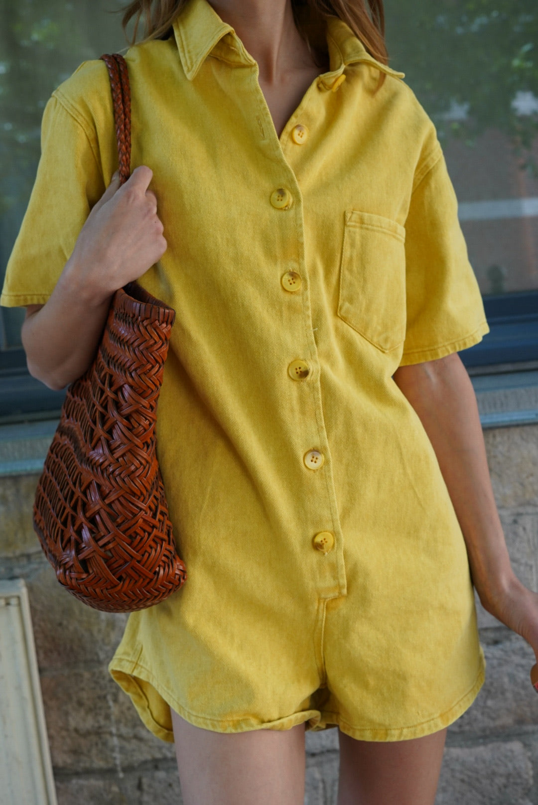 Combishort Chloé denim jaune