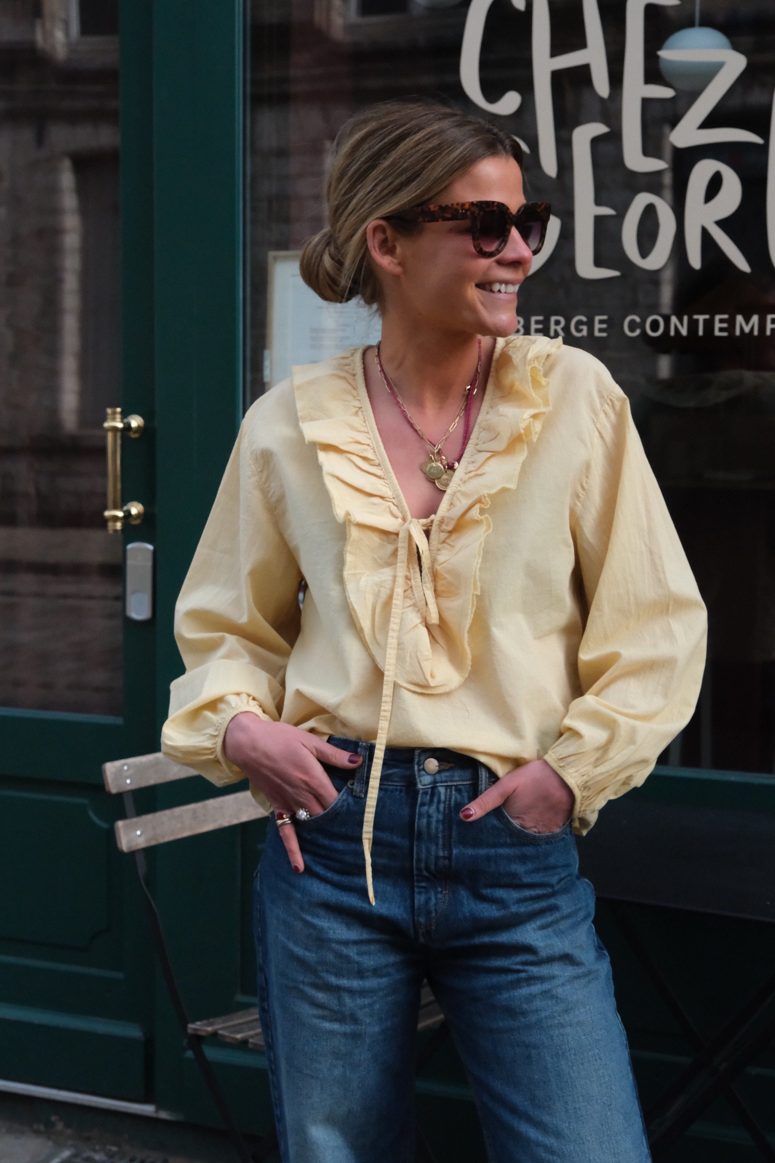 Sidonie yellow ruffle neckline blouse