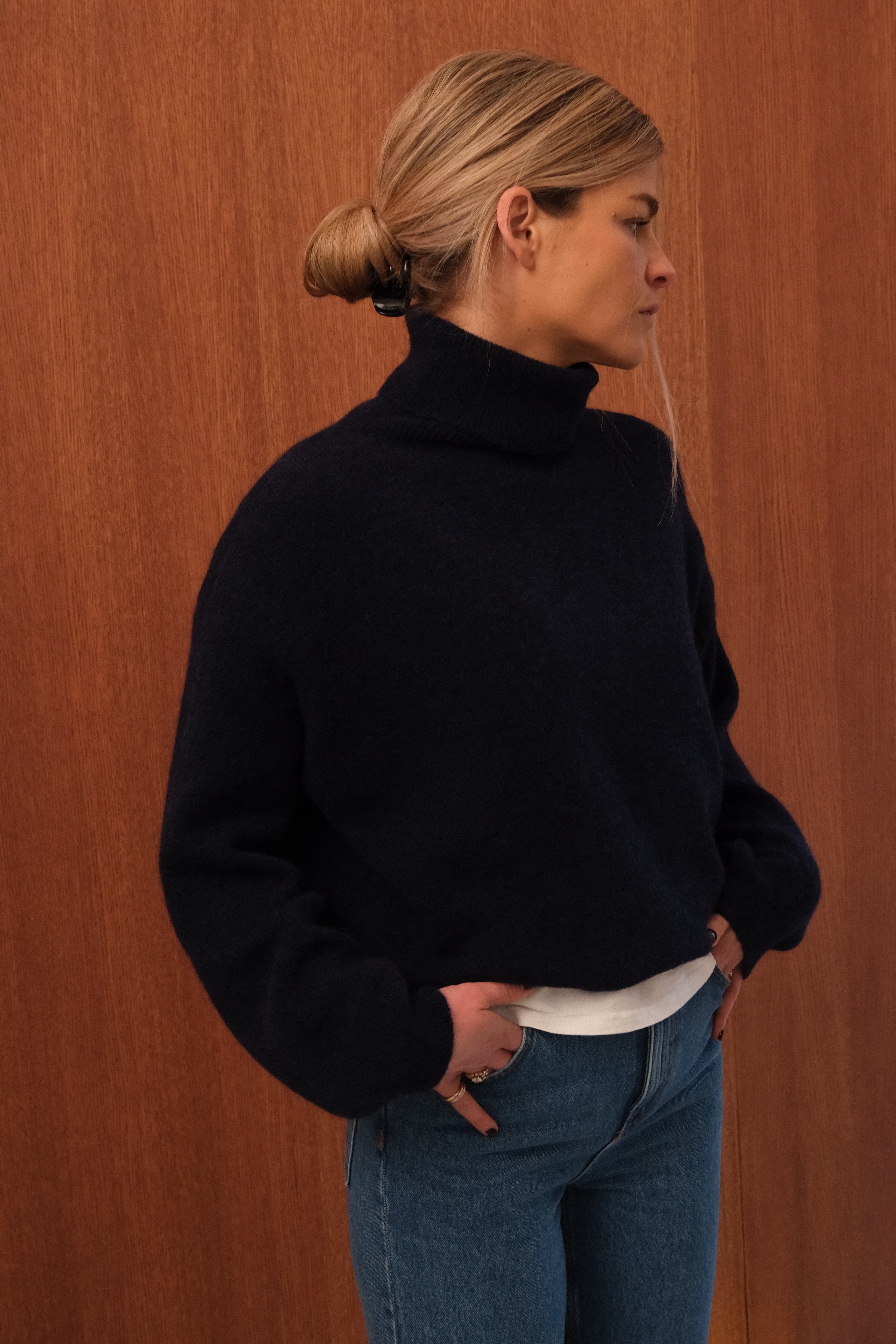 Pull Félix col roulé marine