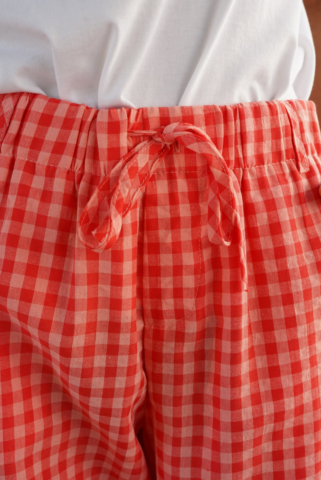 Pantalon Célestin vichy rose/rouge