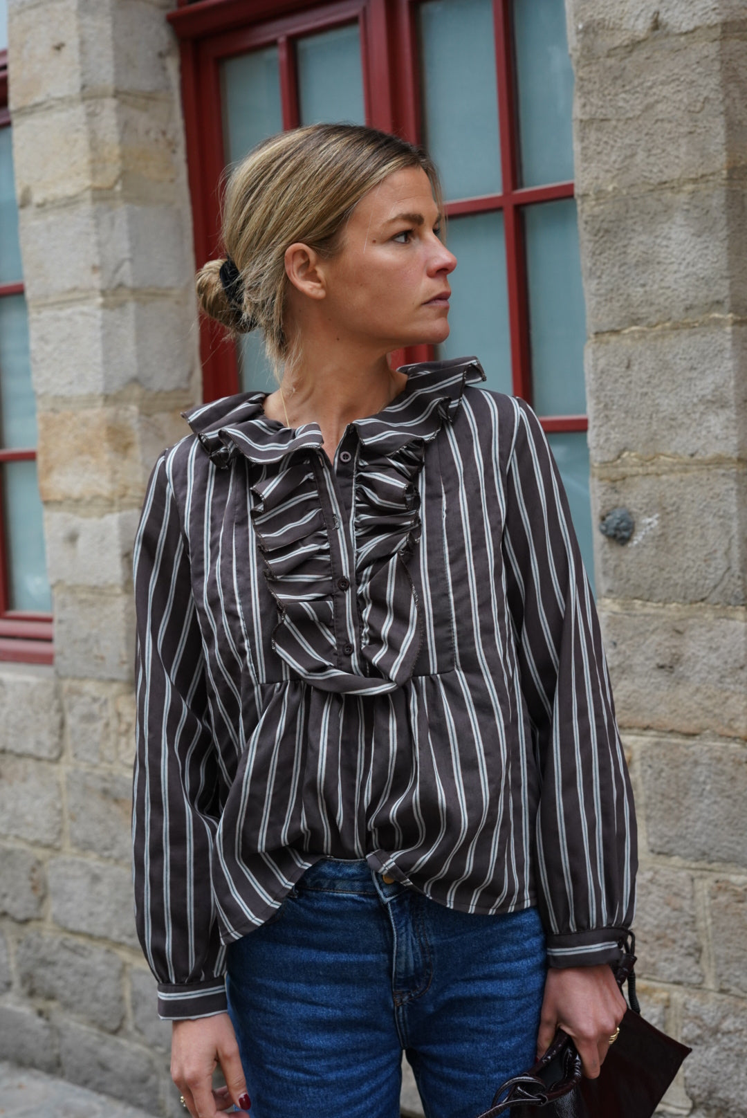 Blouse Olympe rayure chocolat