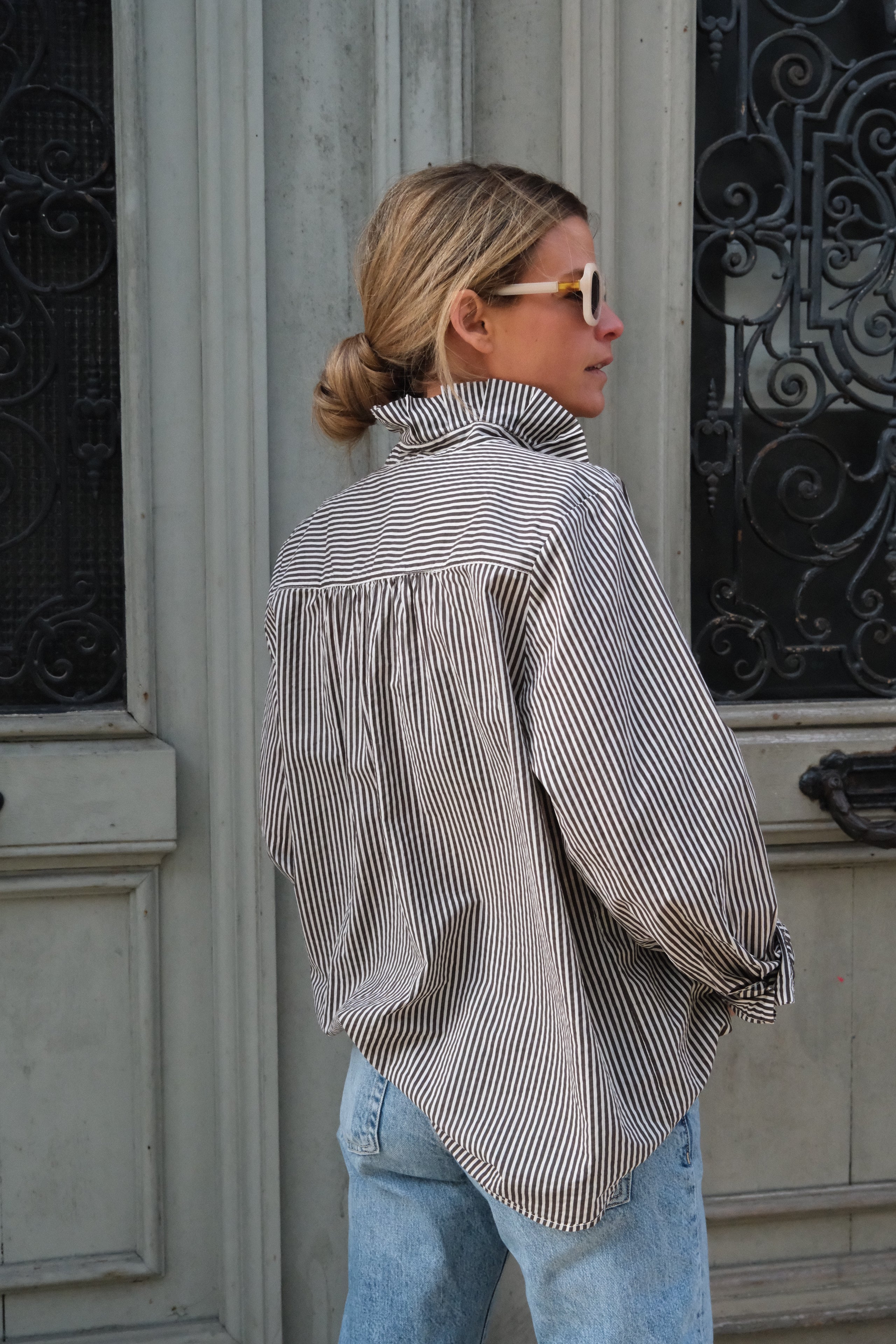 Faustine brown/grey stripe shirt