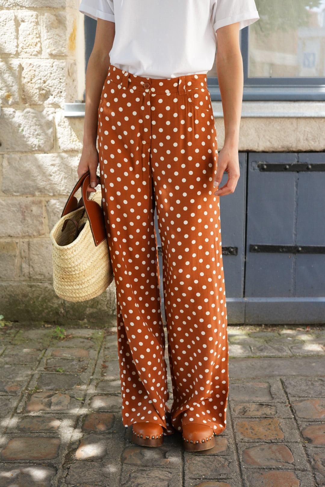 Pantalon Ambroise pois caramel