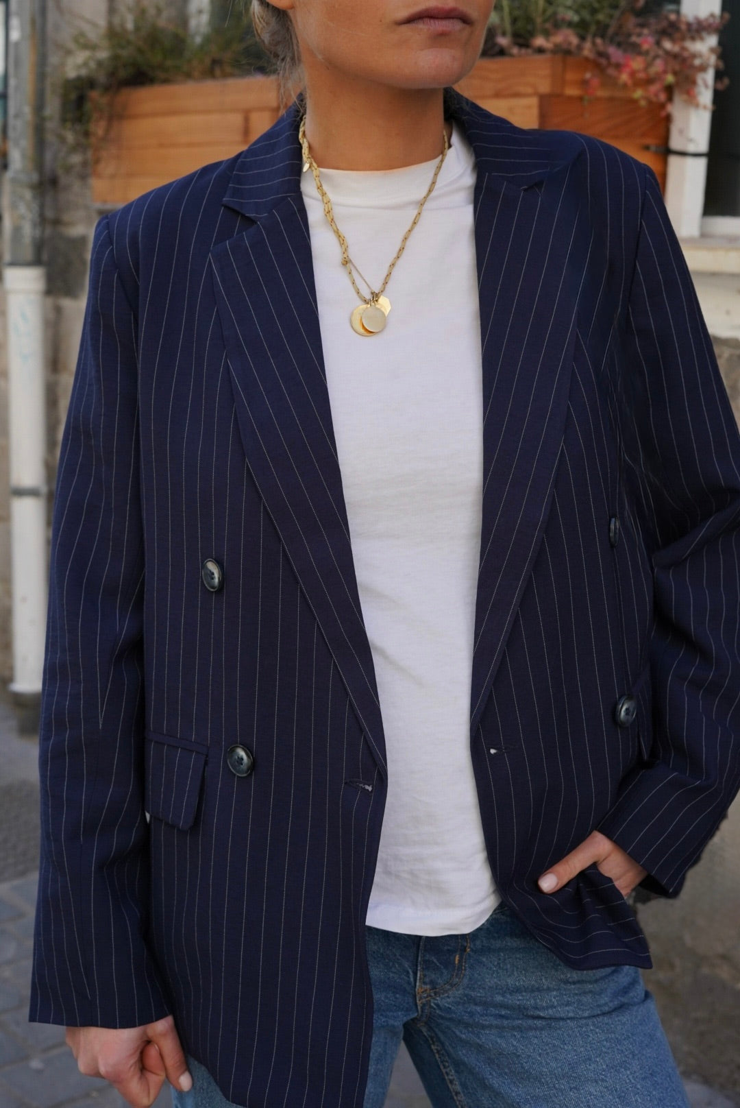 Blazer Valentin rayé marine