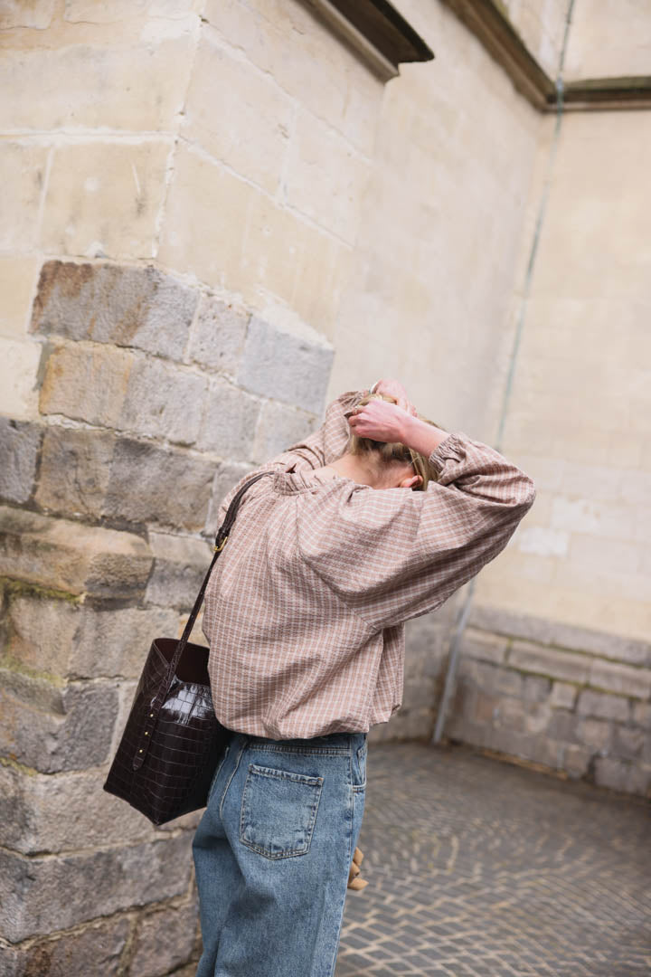 Capucine mocha checked blouse
