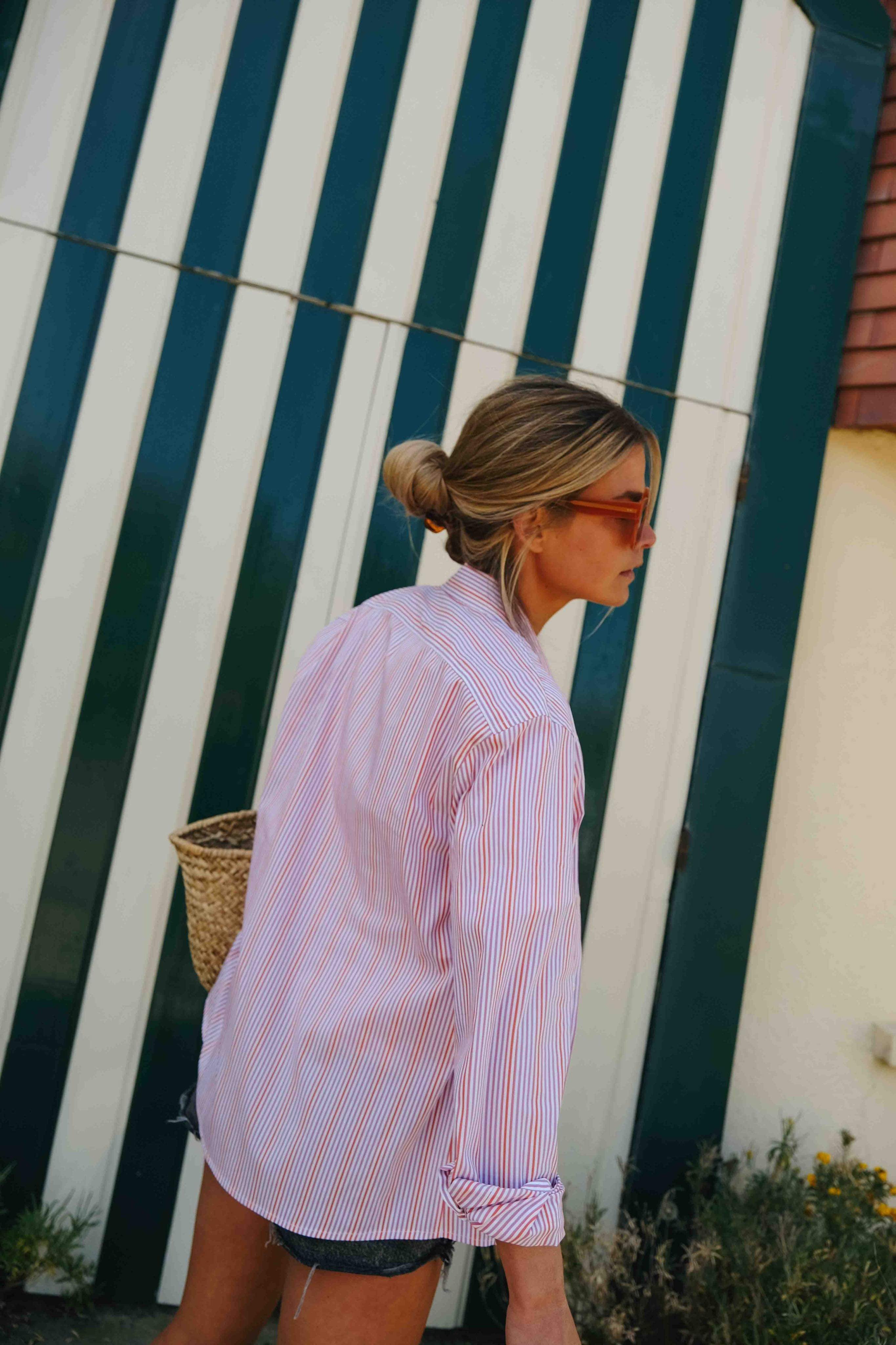 Chemise MATHILDE rayure rouge/parme