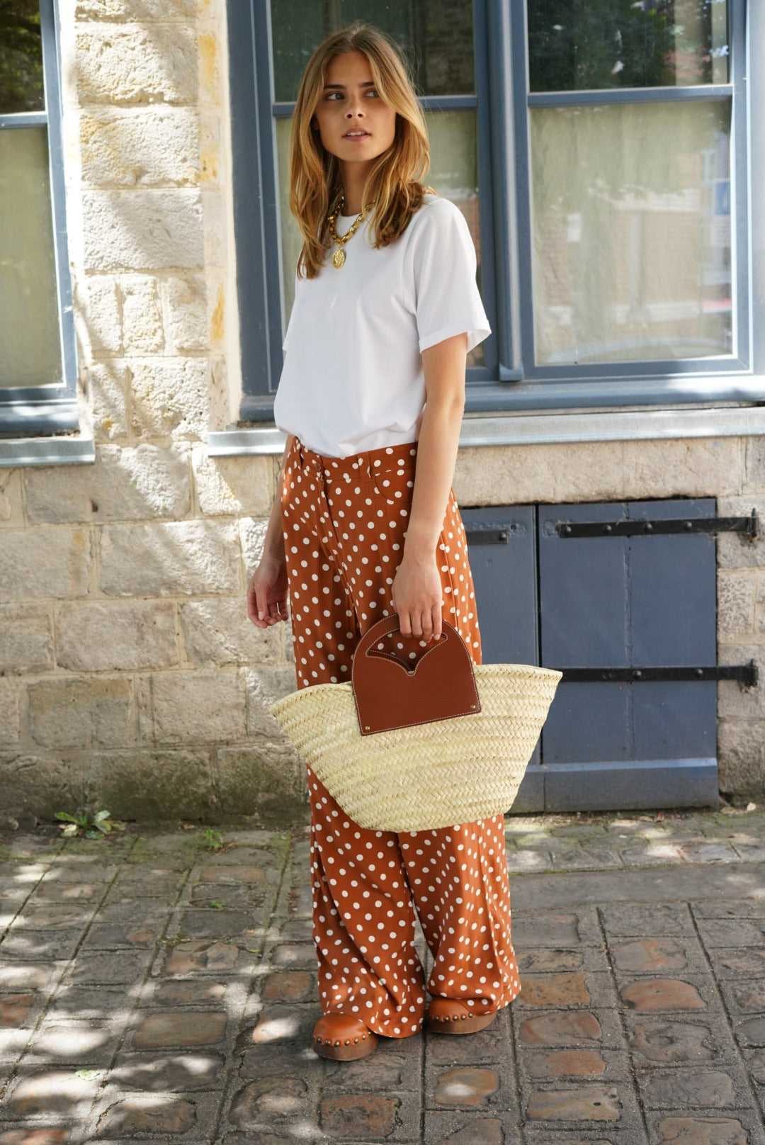 Pantalon Ambroise pois caramel