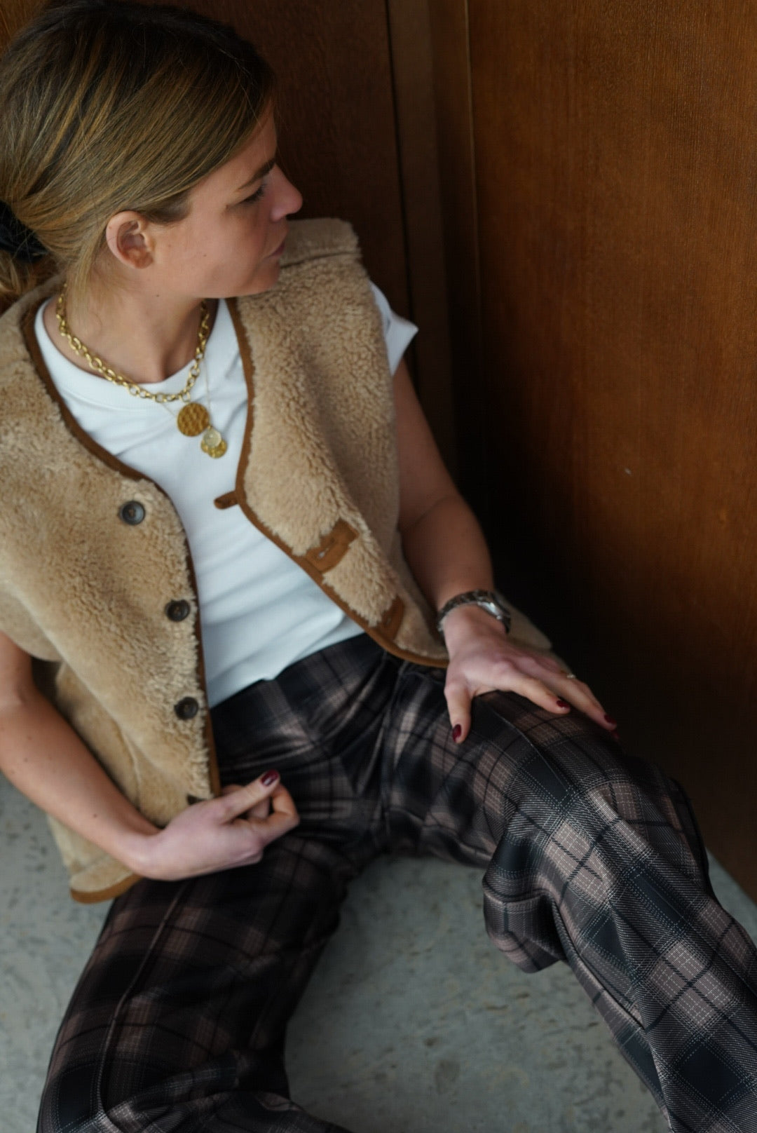 Pantalon Sacha carreaux noir/marron