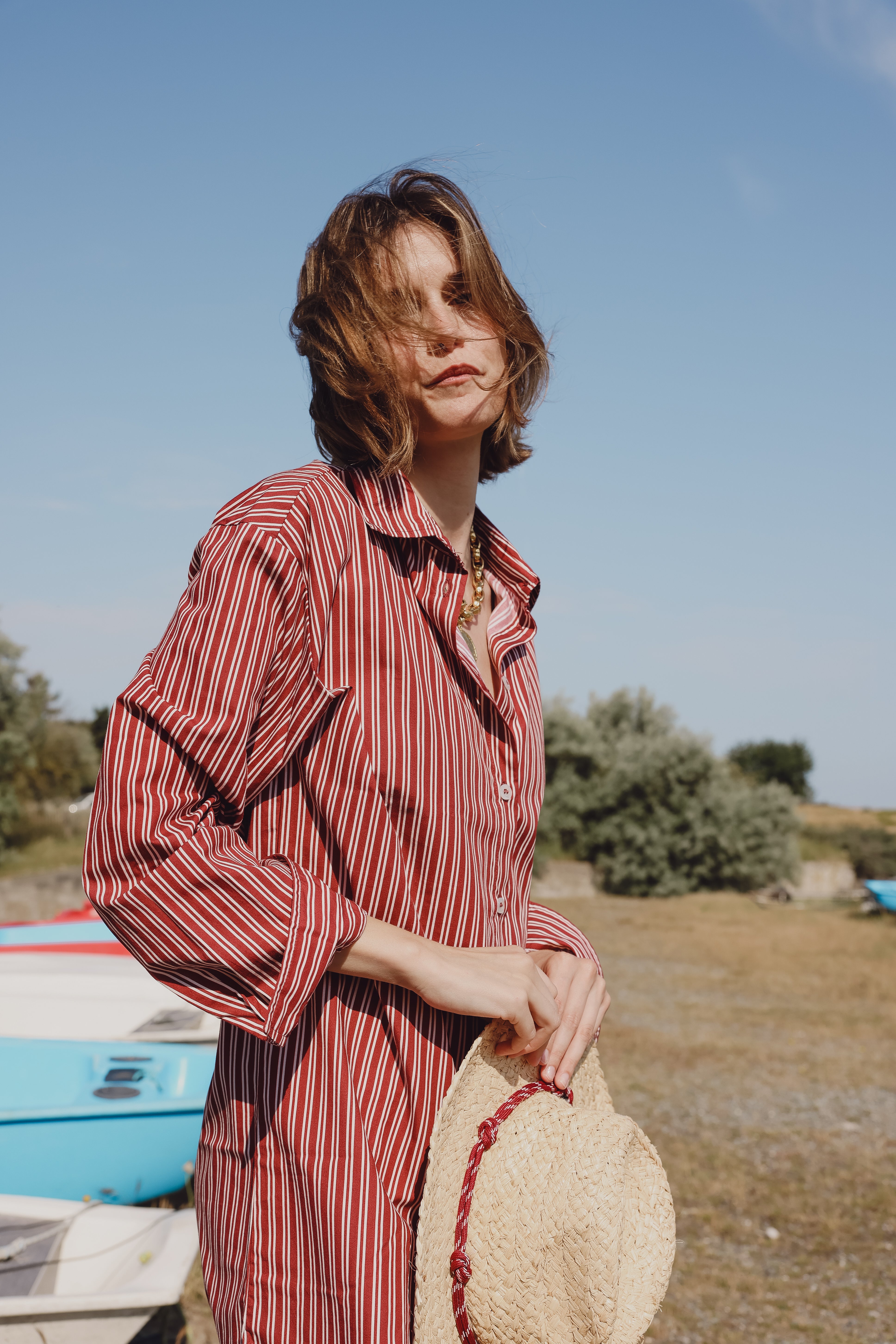 ALIX burgundy stripe shirt dress