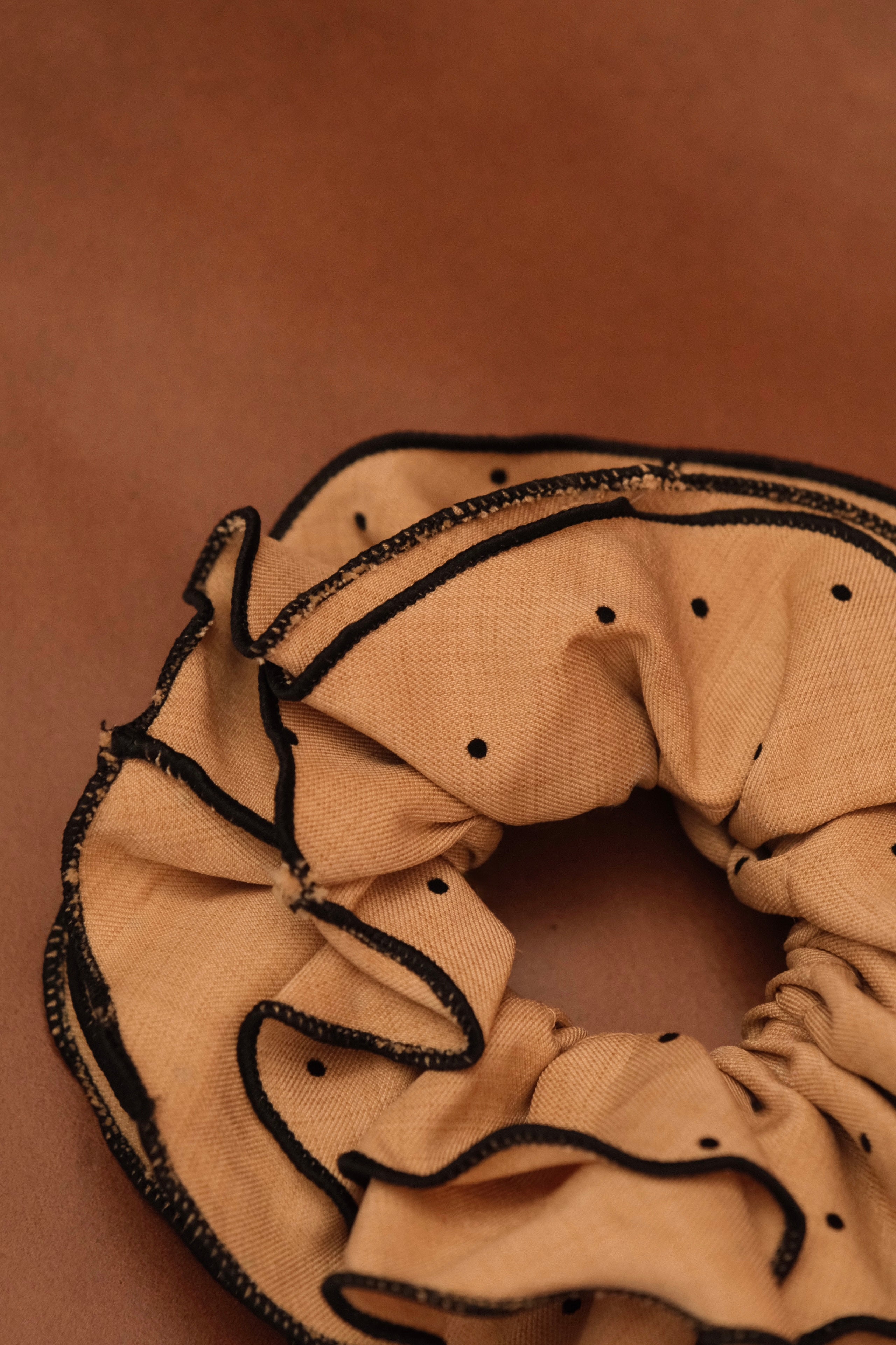 Camel polka dot ruffle maxi scrunchie