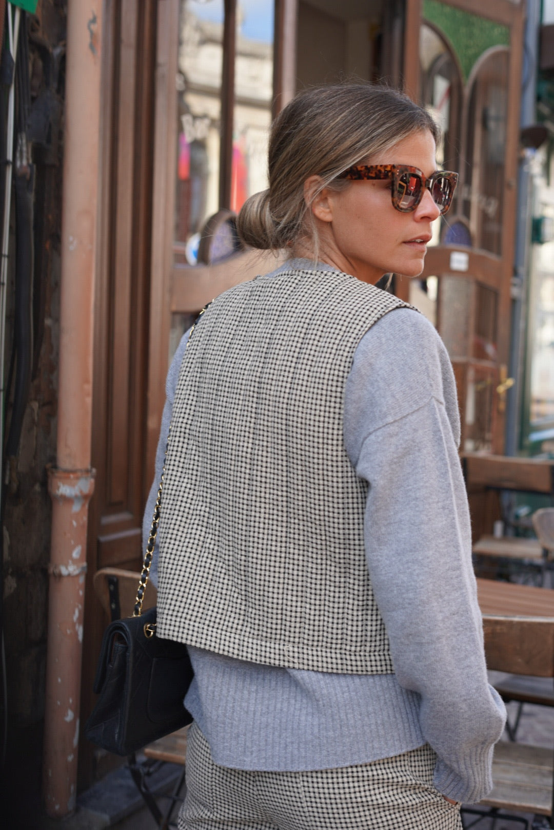 Gilet sans manche Arsène vichy beige