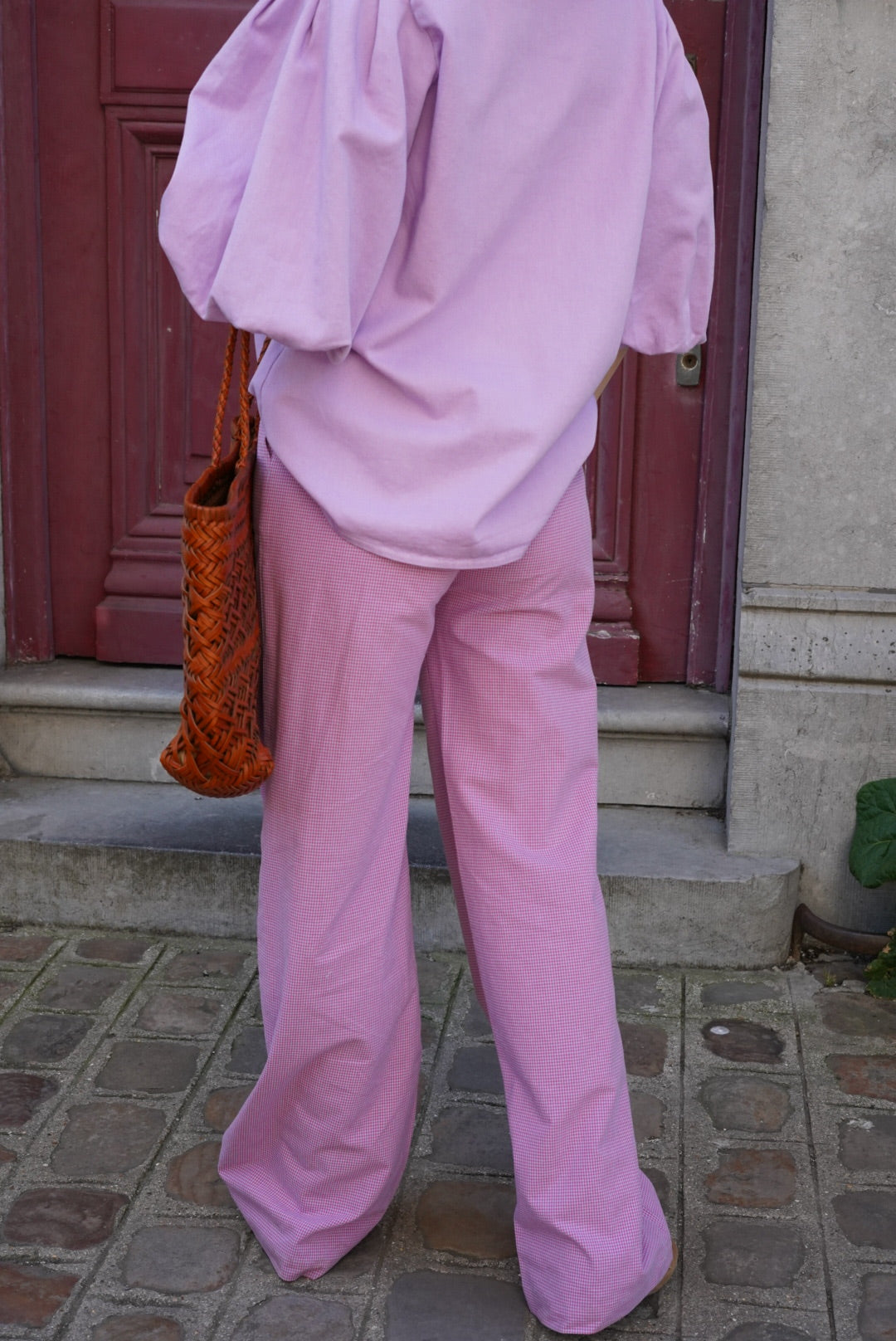 Pantalon ARTHUR vichy parme/rose