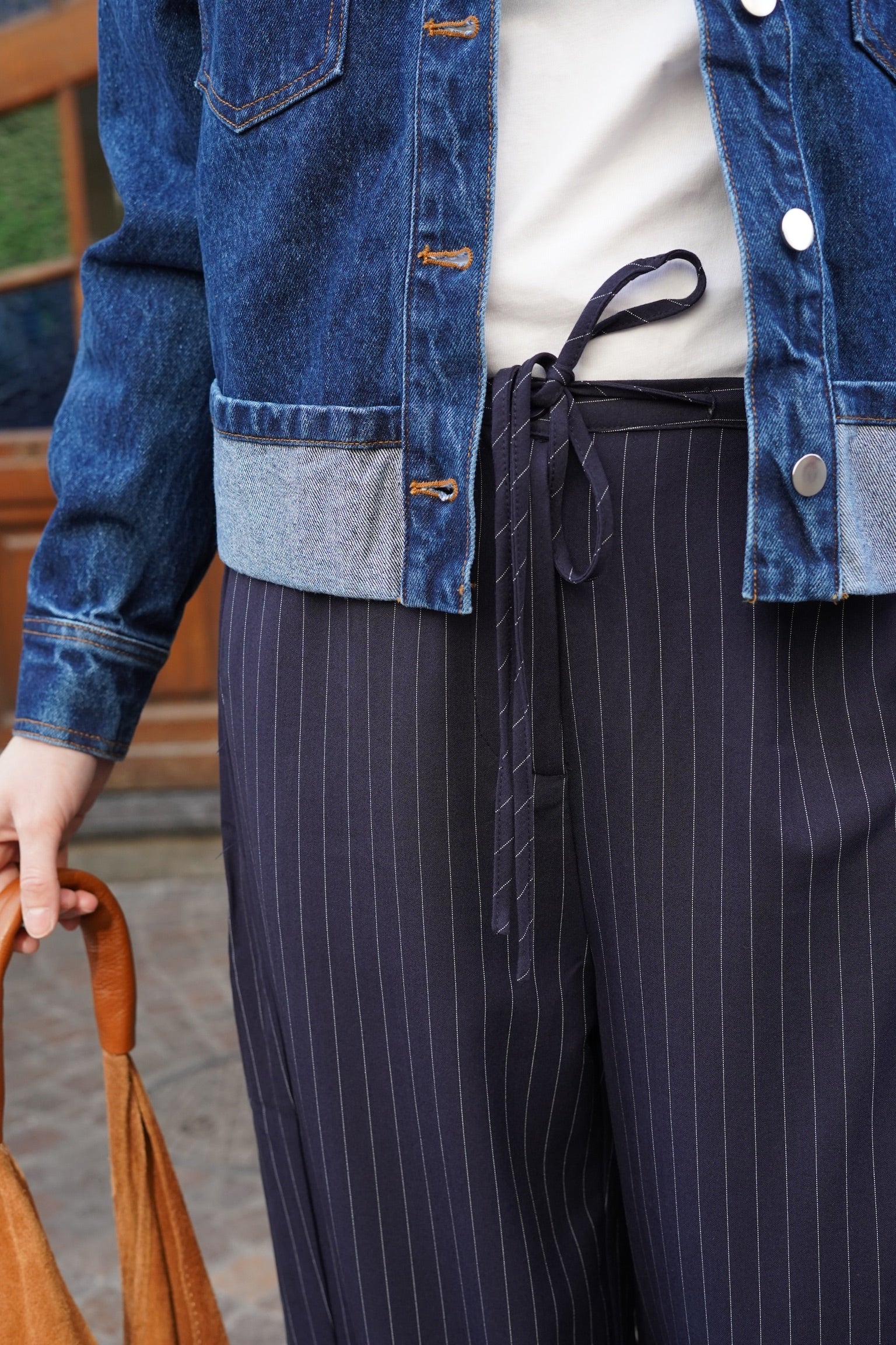 Pantalon Axel fine rayure marine