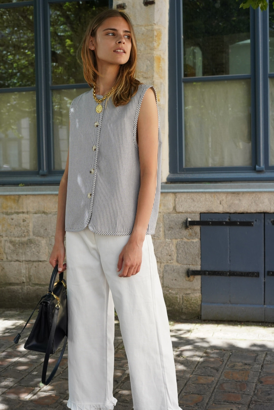 Gilet sans manche Baptiste rayé marine/écru