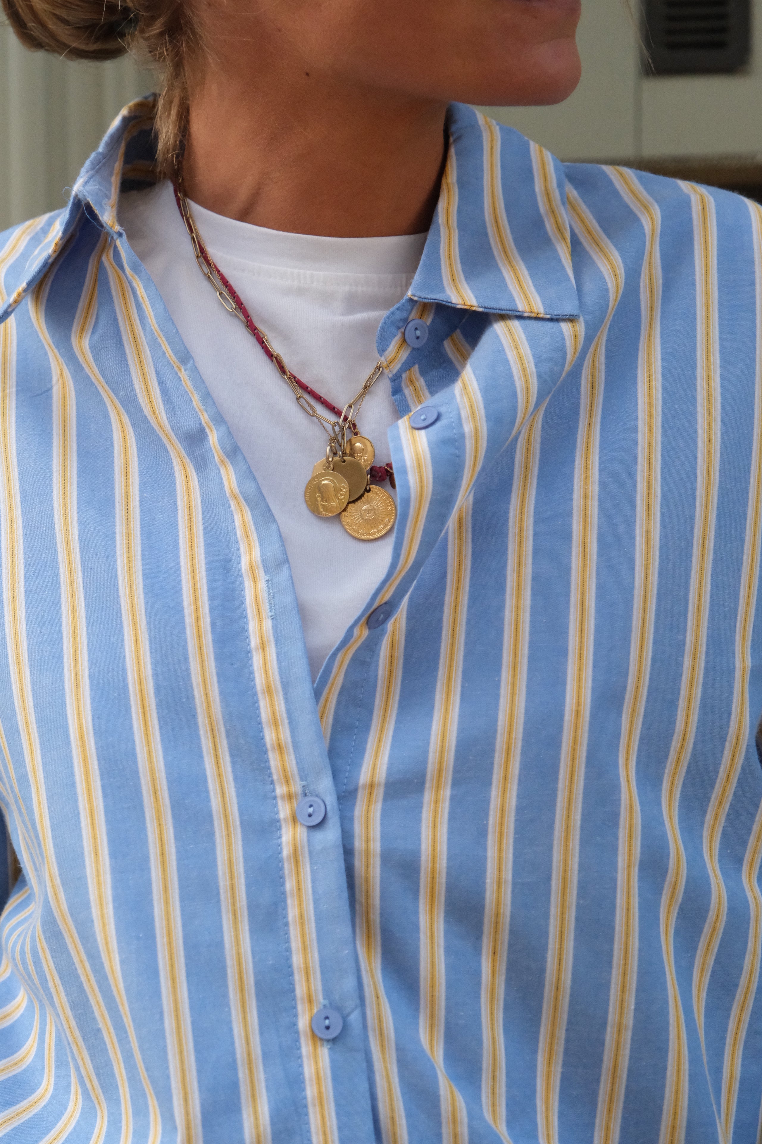 Camille sky blue/yellow stripe shirt
