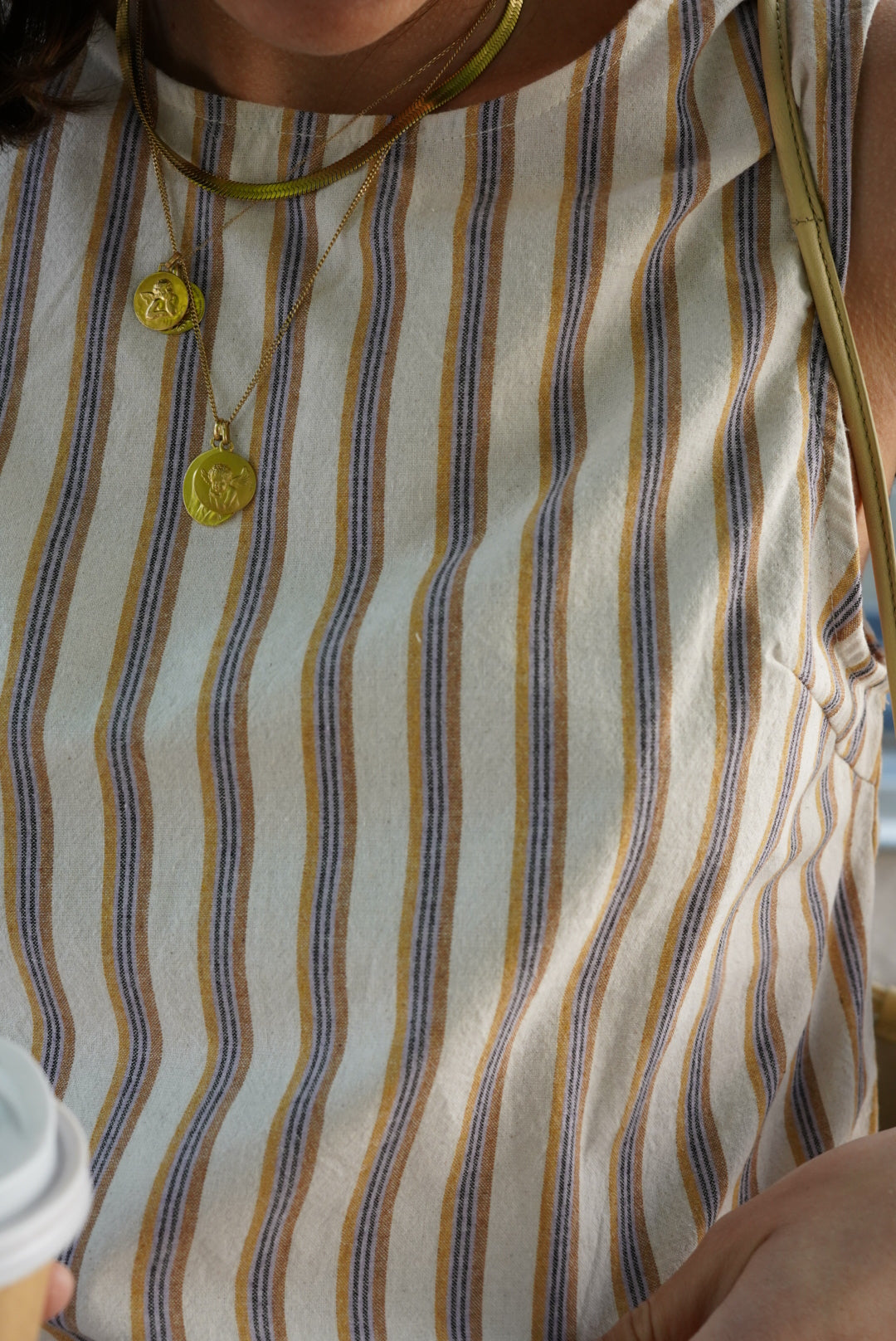 Top Martin rayé camel/lilas