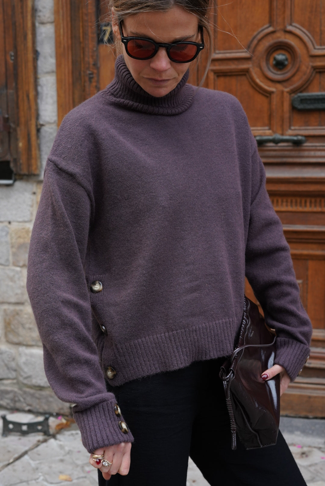 Pull Mayeul col roulé marron