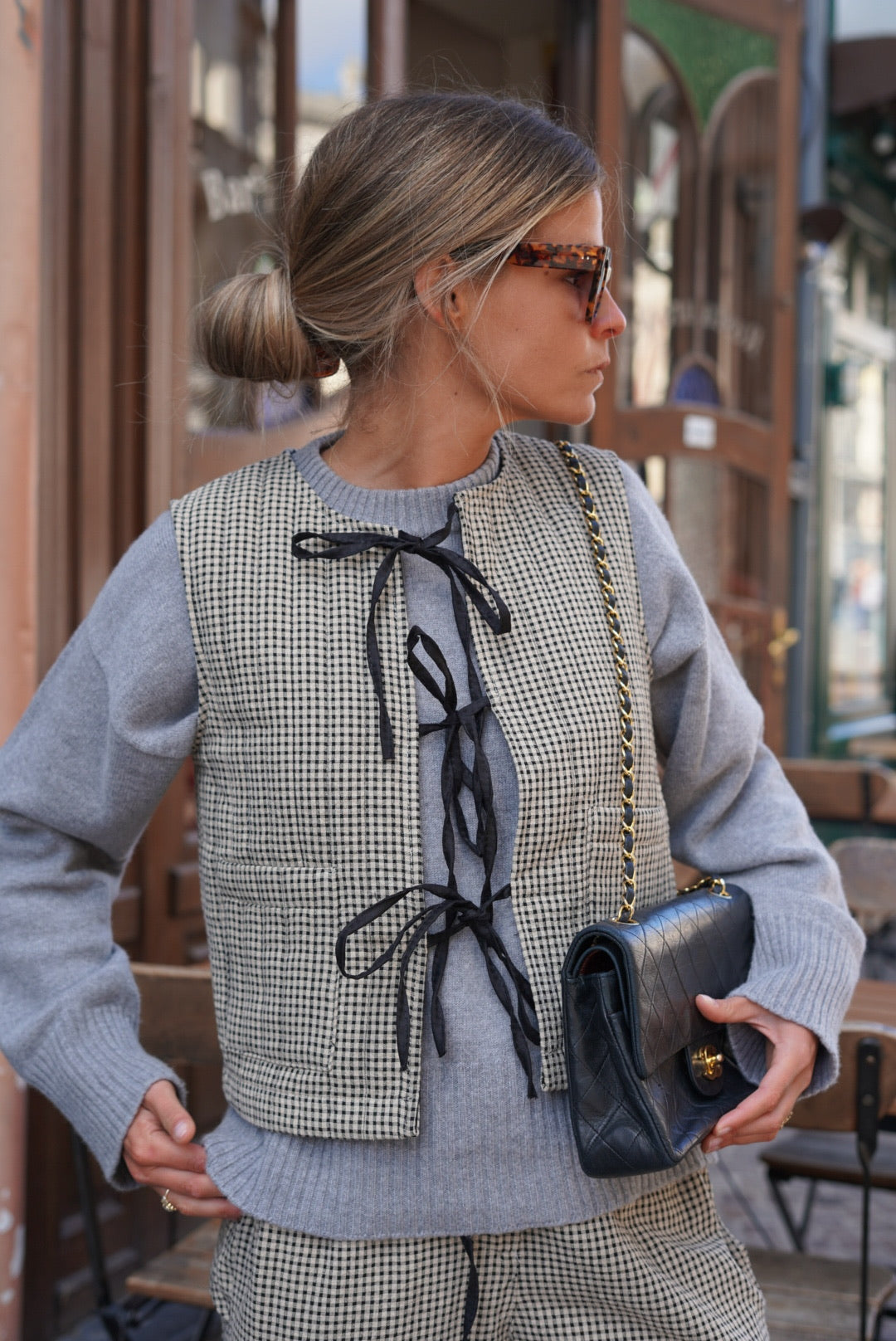 Gilet sans manche Arsène vichy beige