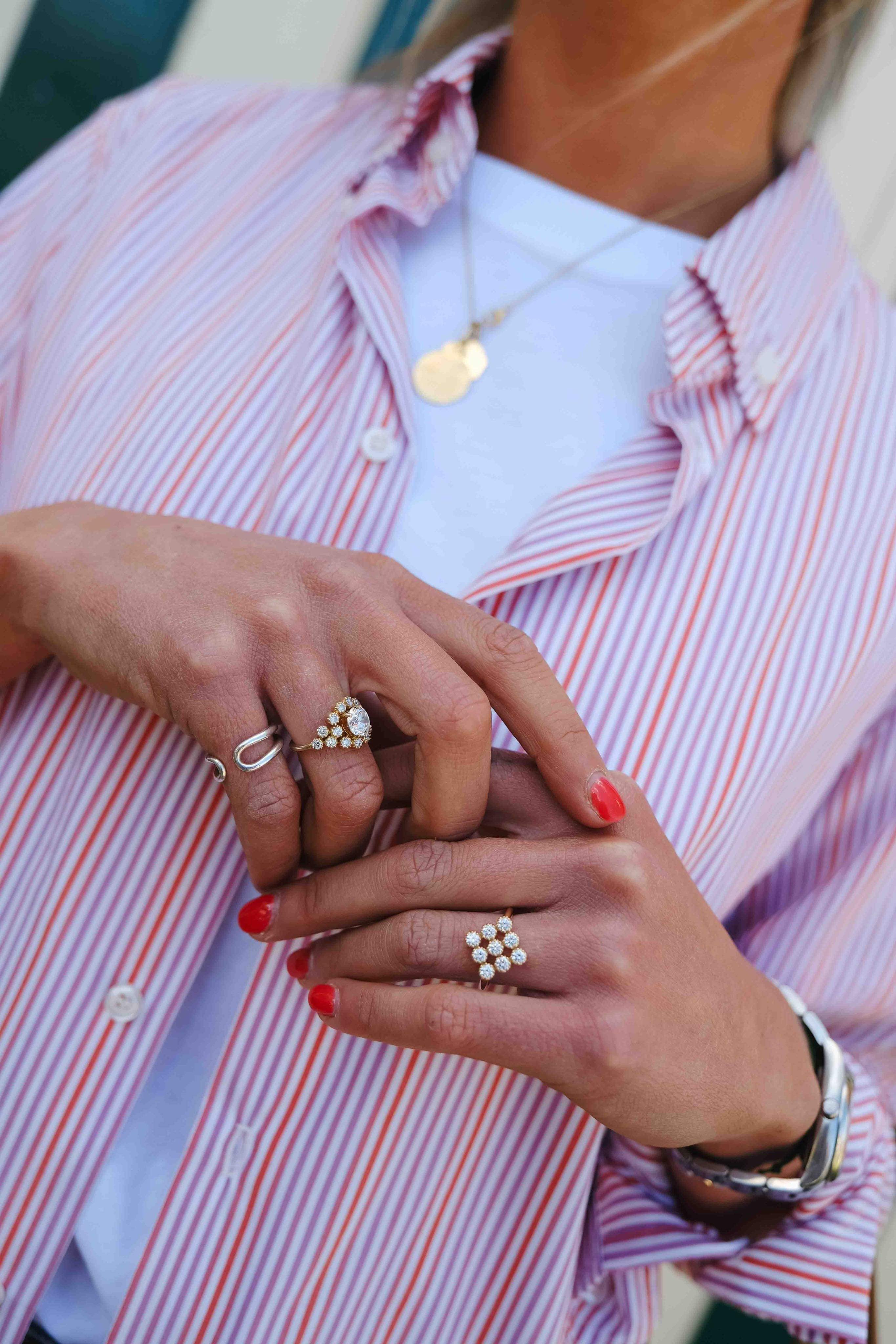 Chemise MATHILDE rayure rouge/parme