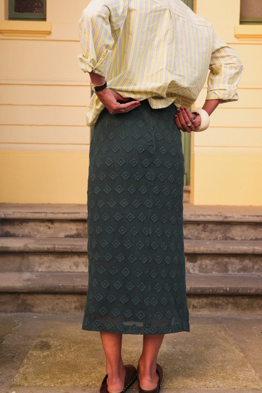 CELESTE bottle green skirt