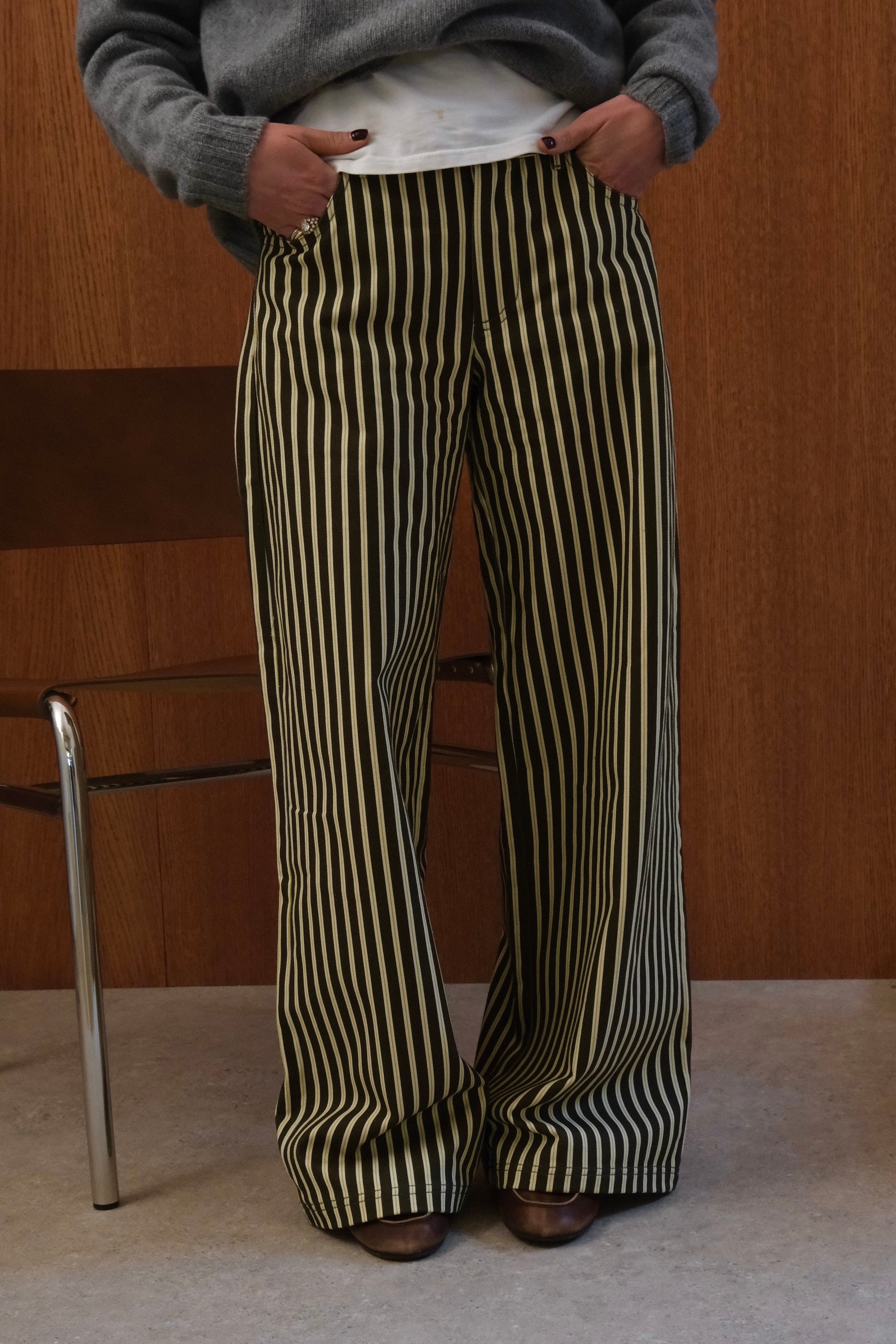 Pantalon Philibert rayé kaki