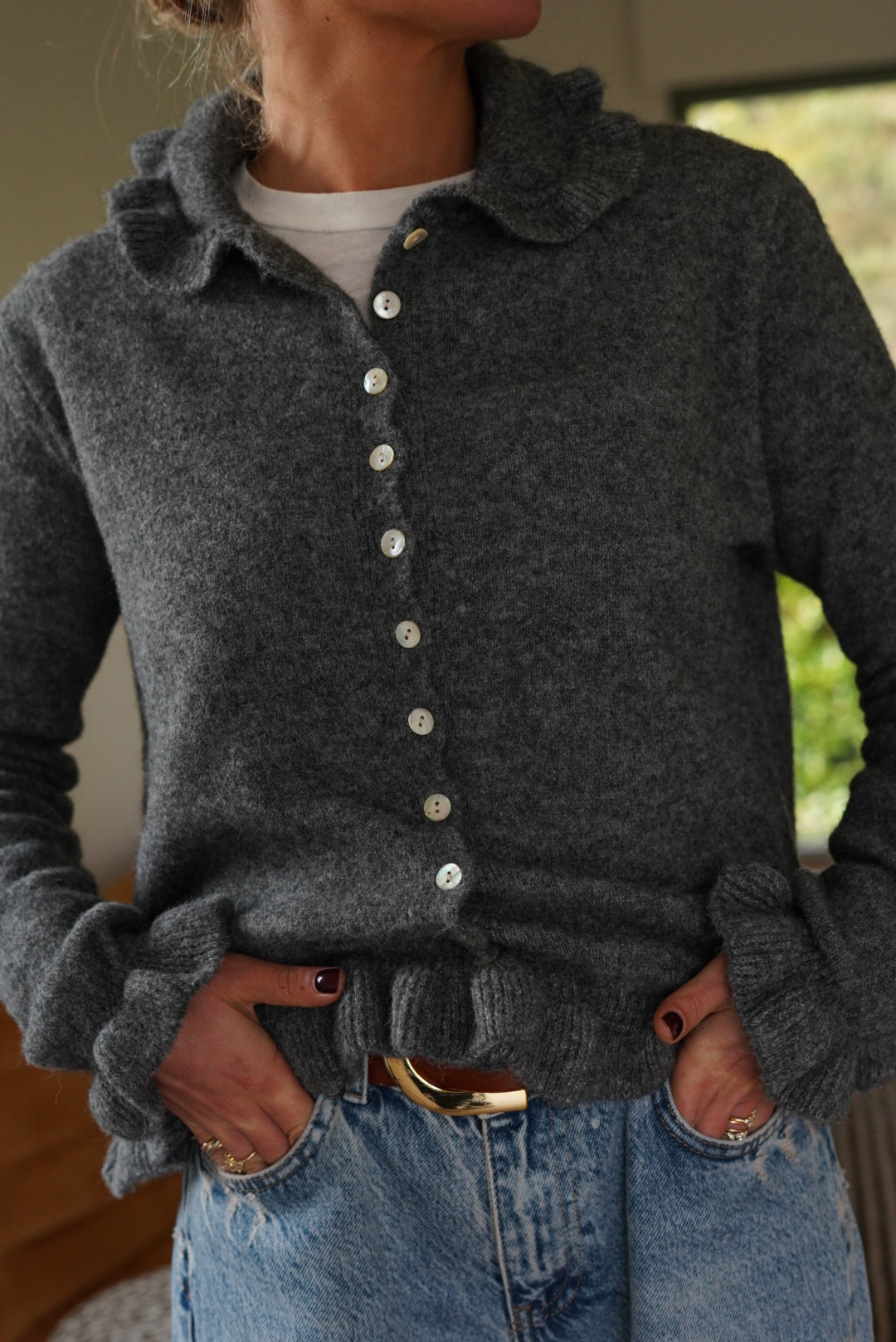 Gilet Paco col froufrou anthracite