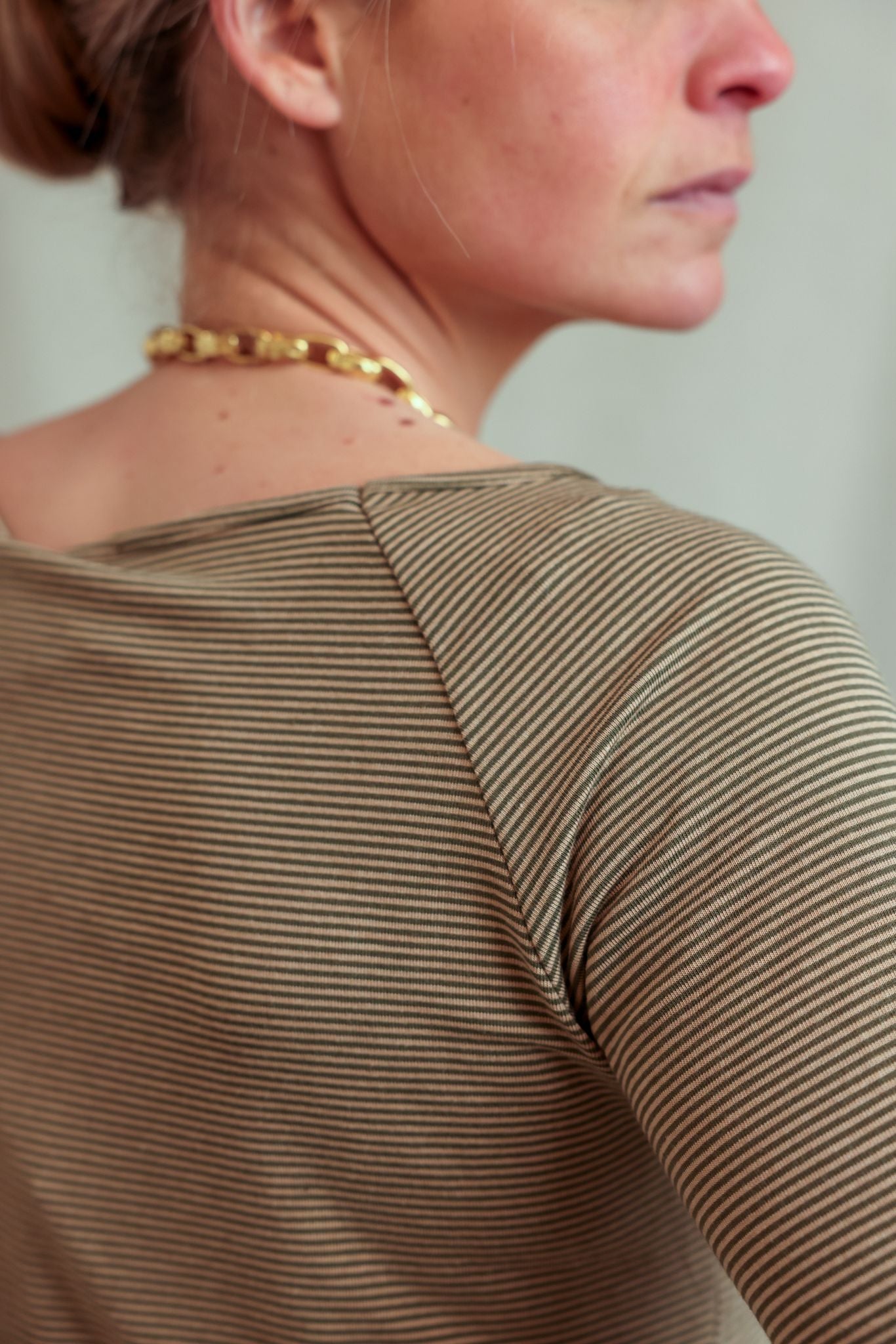 Valentin khaki/beige striped long-sleeved t-shirt