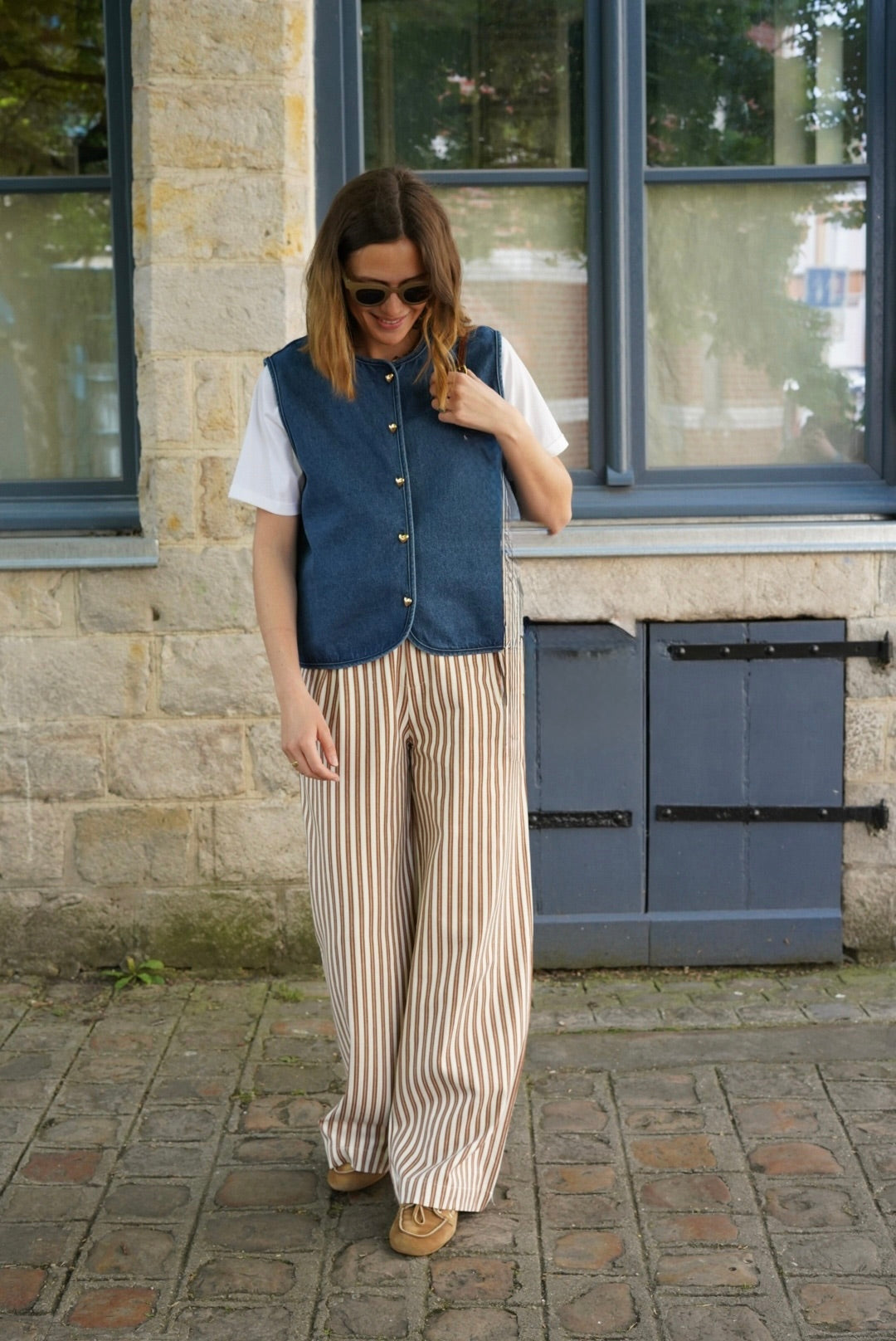 Pantalon Malo rayé écru/camel