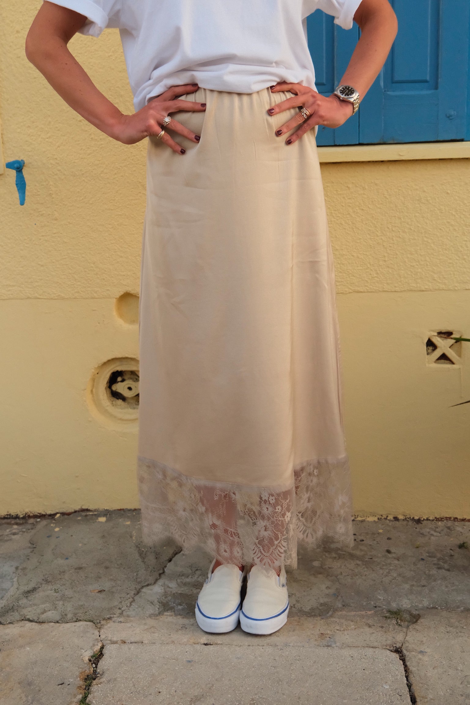 Bianca beige satin skirt