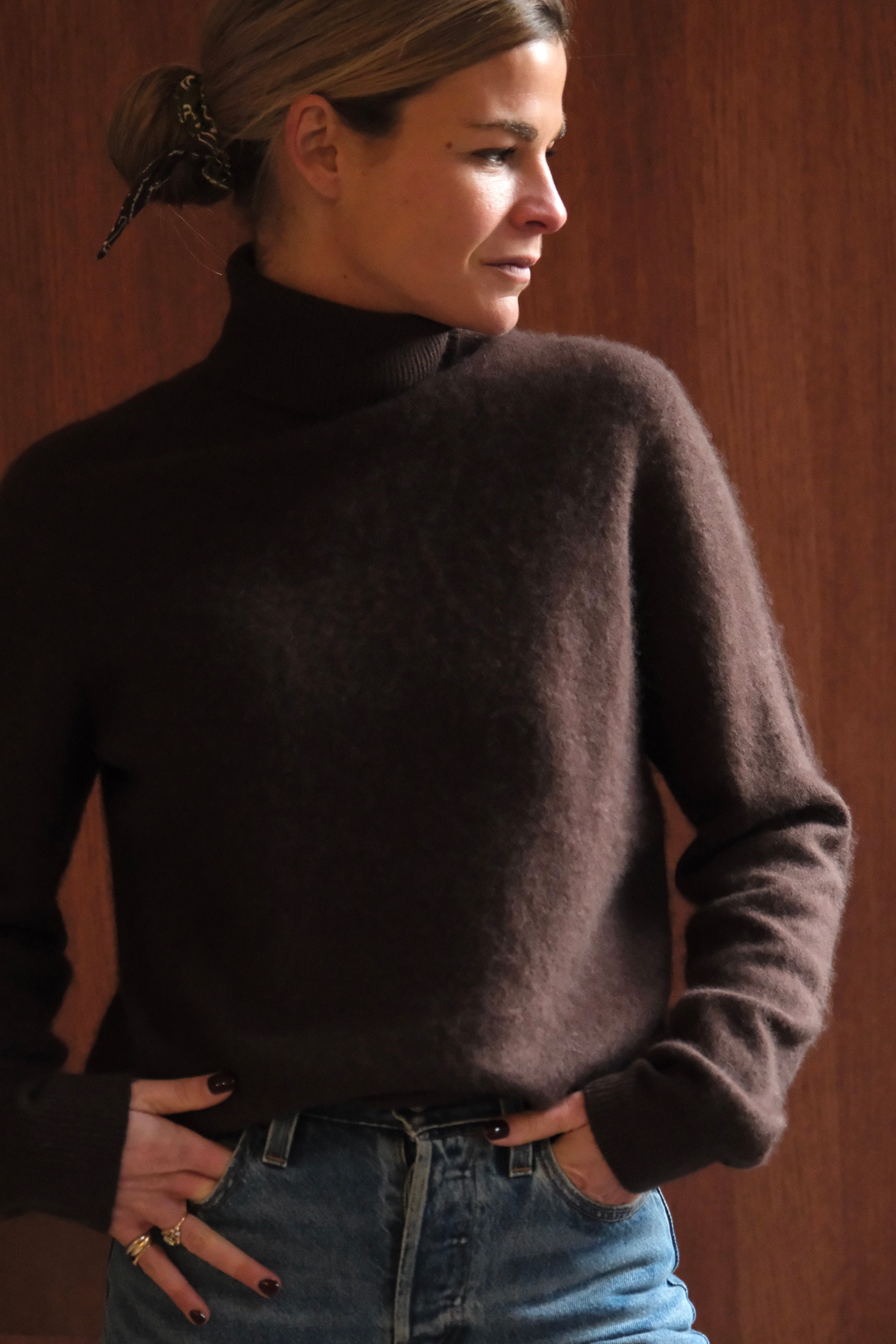 Pull Louison col roulé laine chocolat