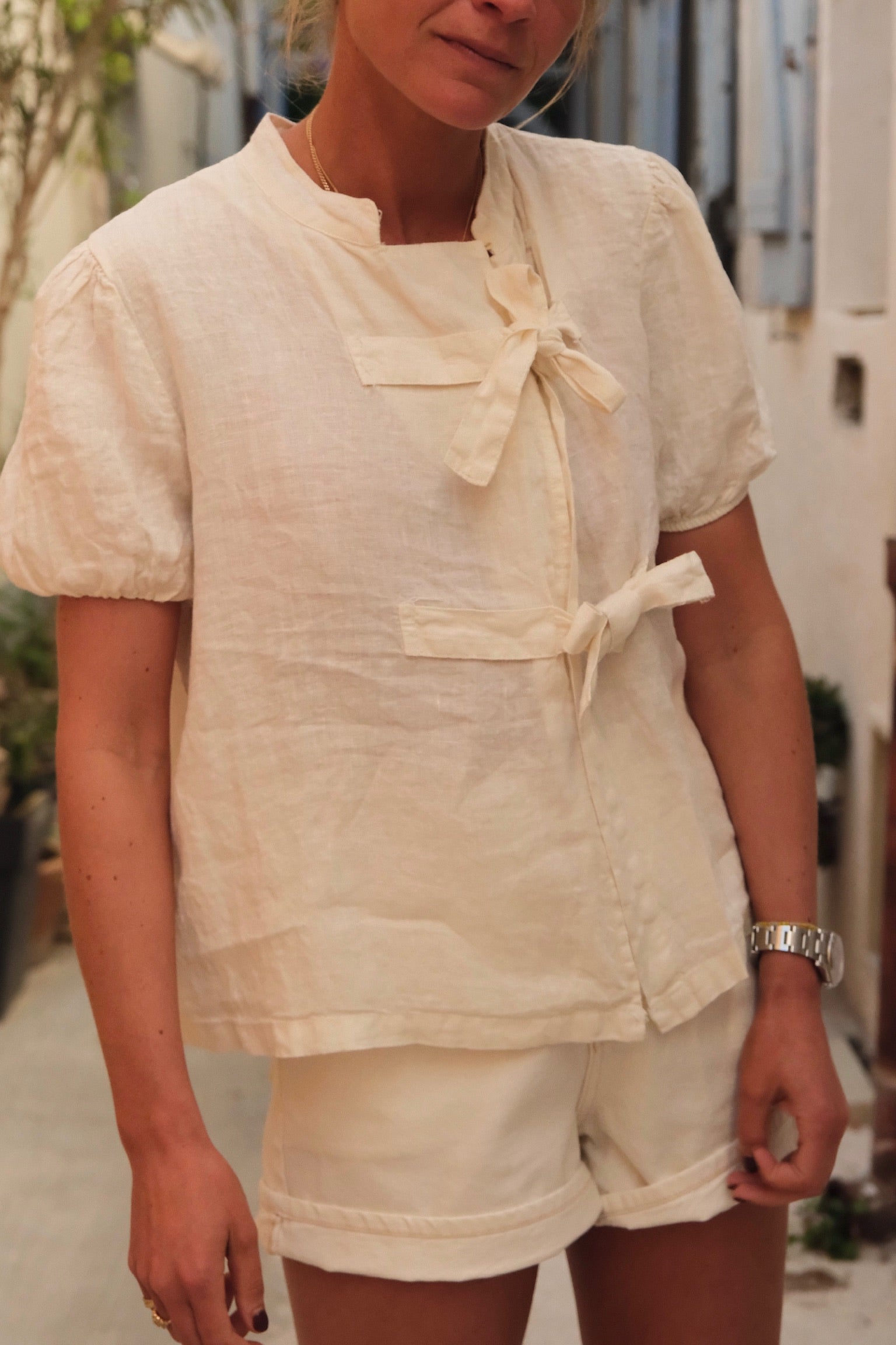 Célestine ecru linen blouse