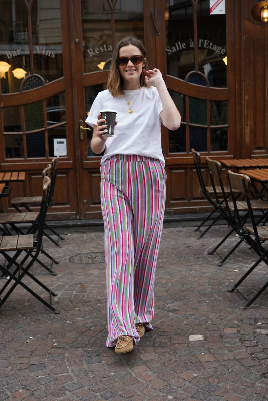 Pantalon Marius crochet vert/lilas