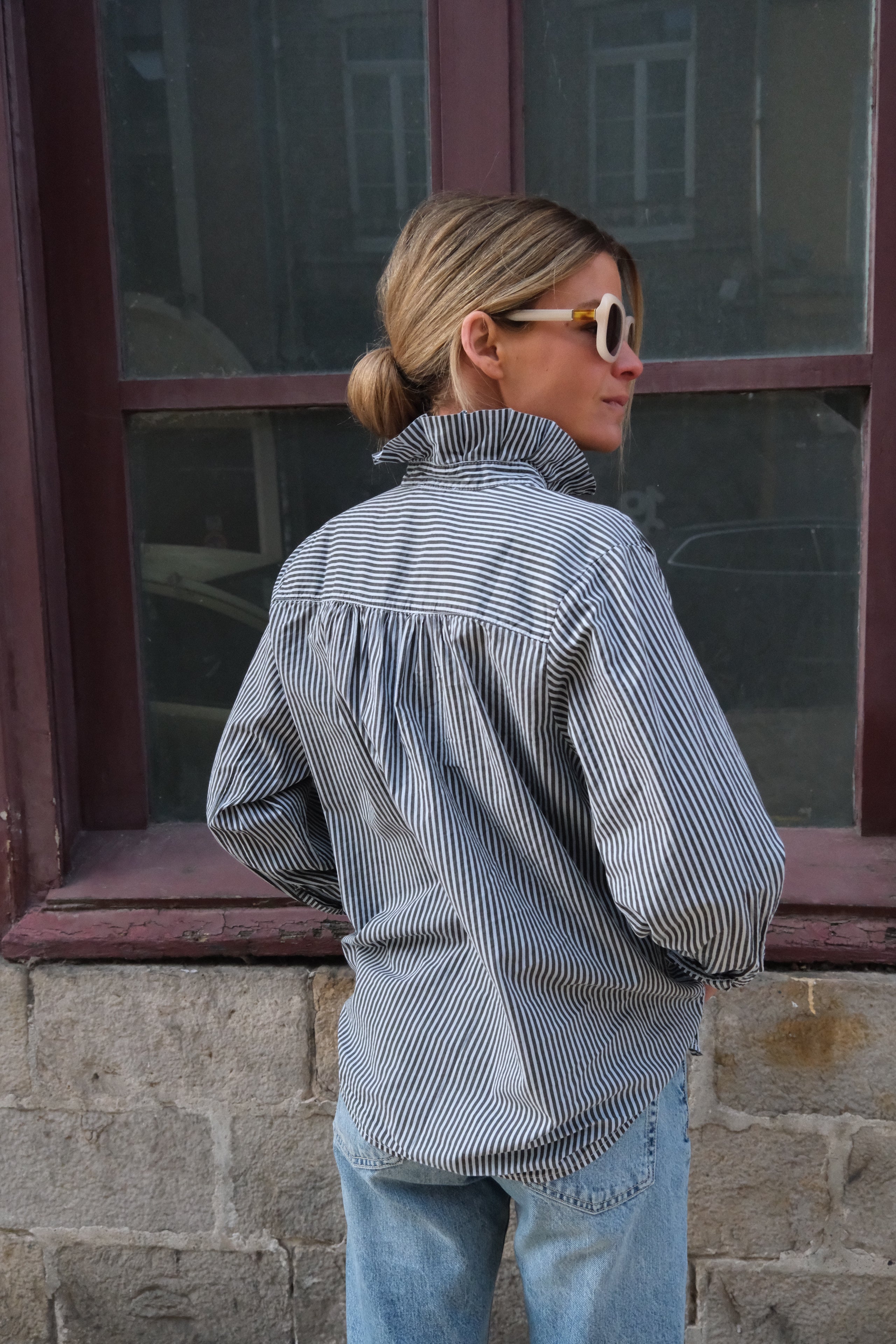 Faustine anthracite/ecru stripe shirt