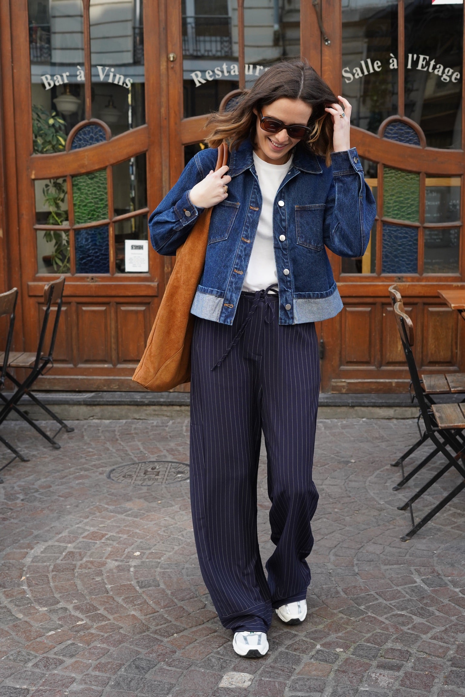 Pantalon Axel fine rayure marine