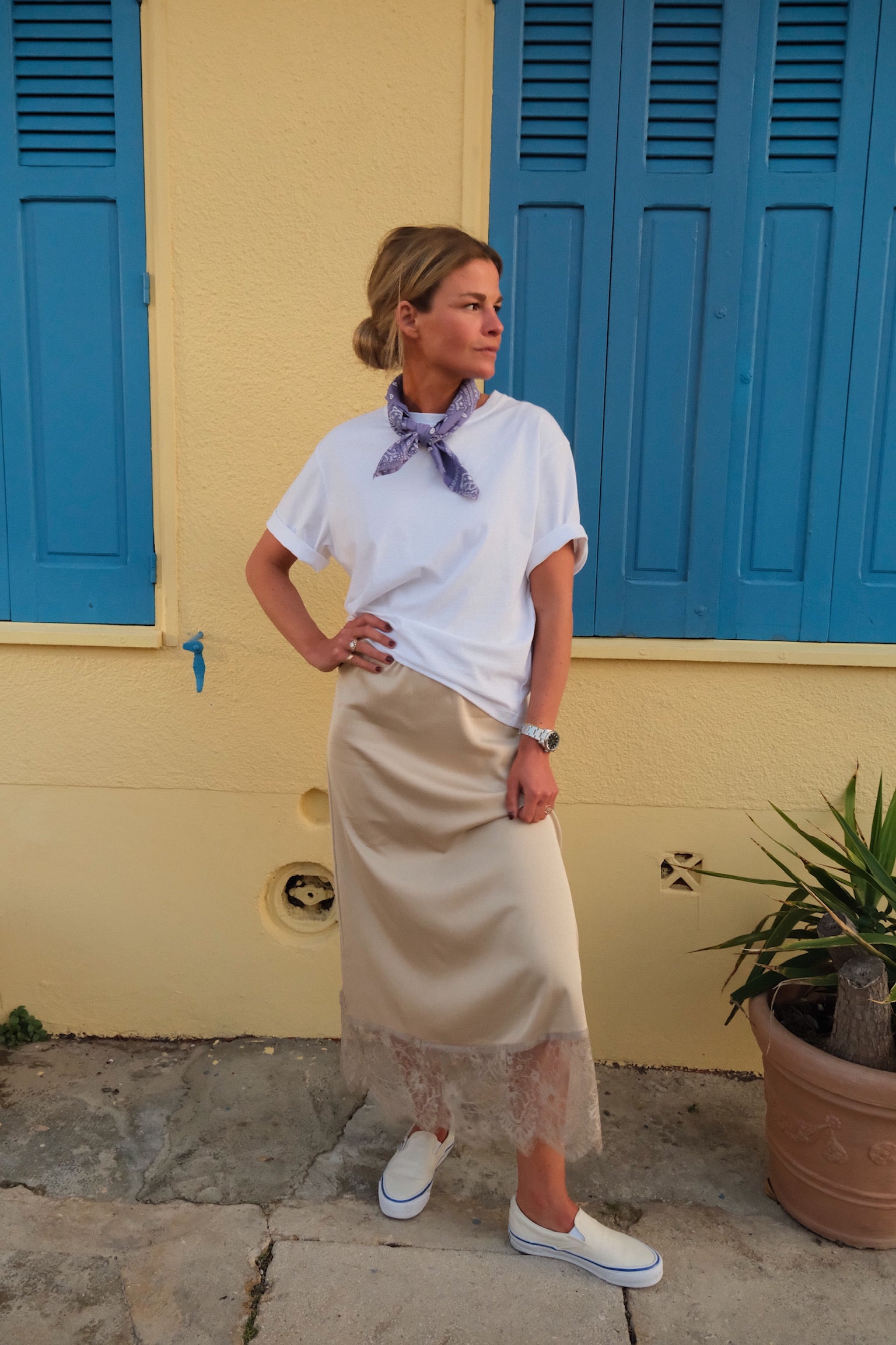 Bianca beige satin skirt